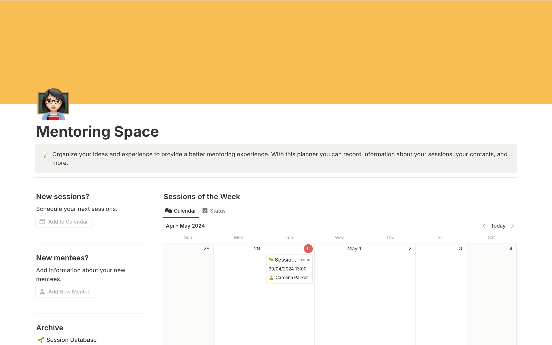 A template preview for Mentoring Space
