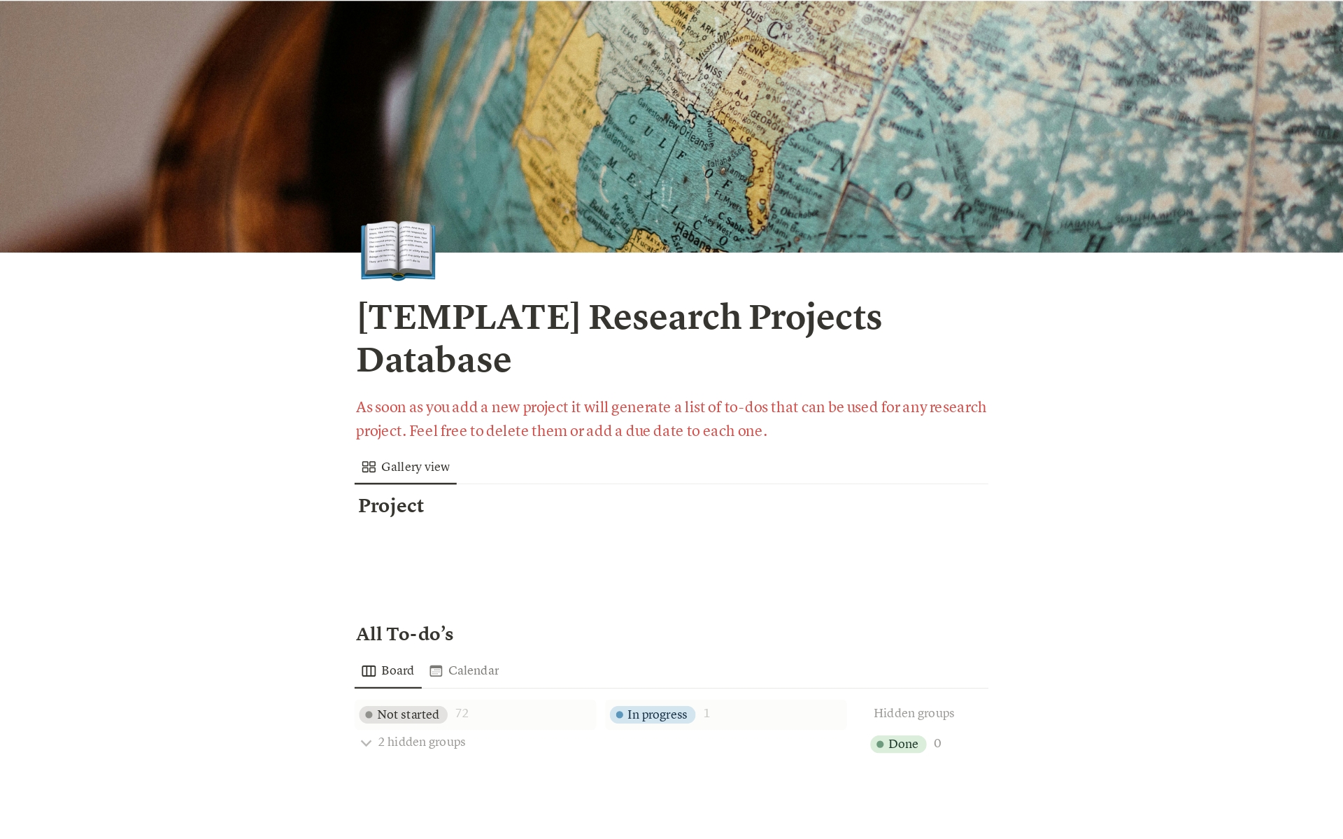 A template preview for Research Projects Database