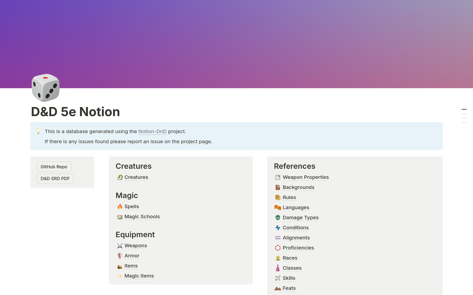 D&D 5e SRD Template by Lamurette | Notion Marketplace