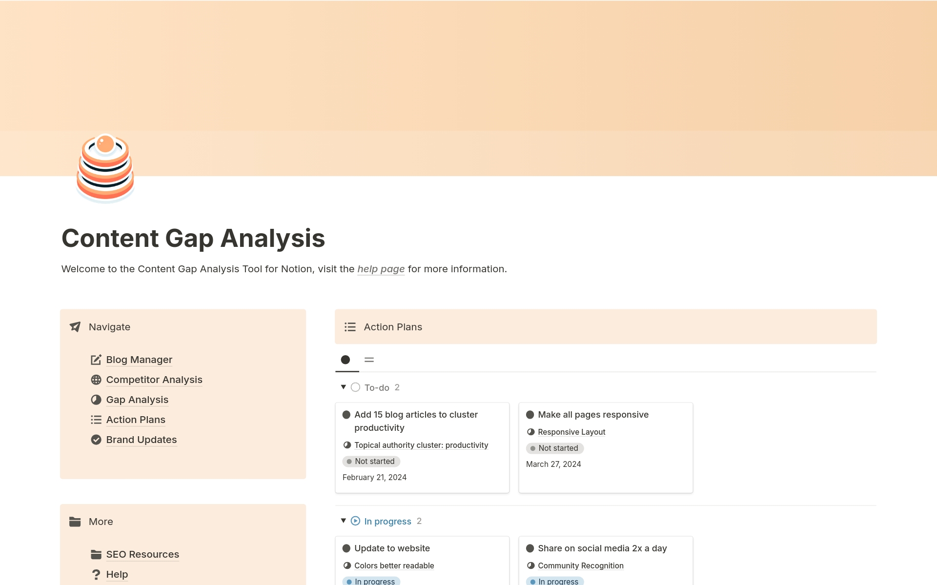 A template preview for Content Gap Analysis for SEO