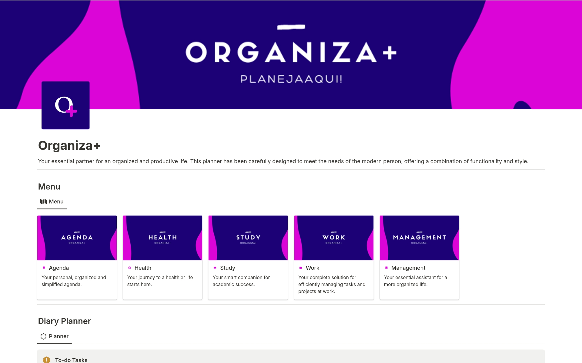 A template preview for Organiza+