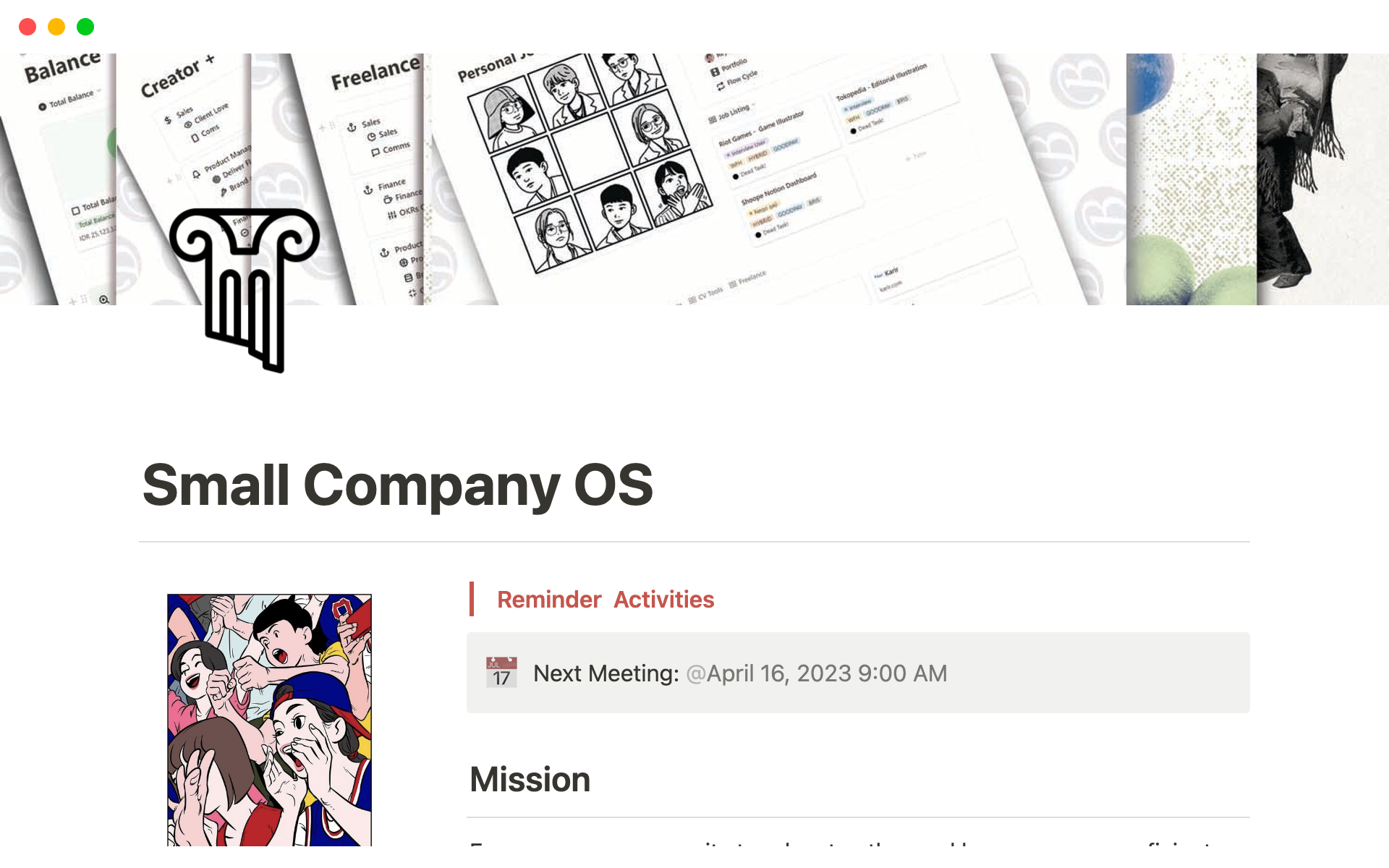 A template preview for Small Company Organizer OS