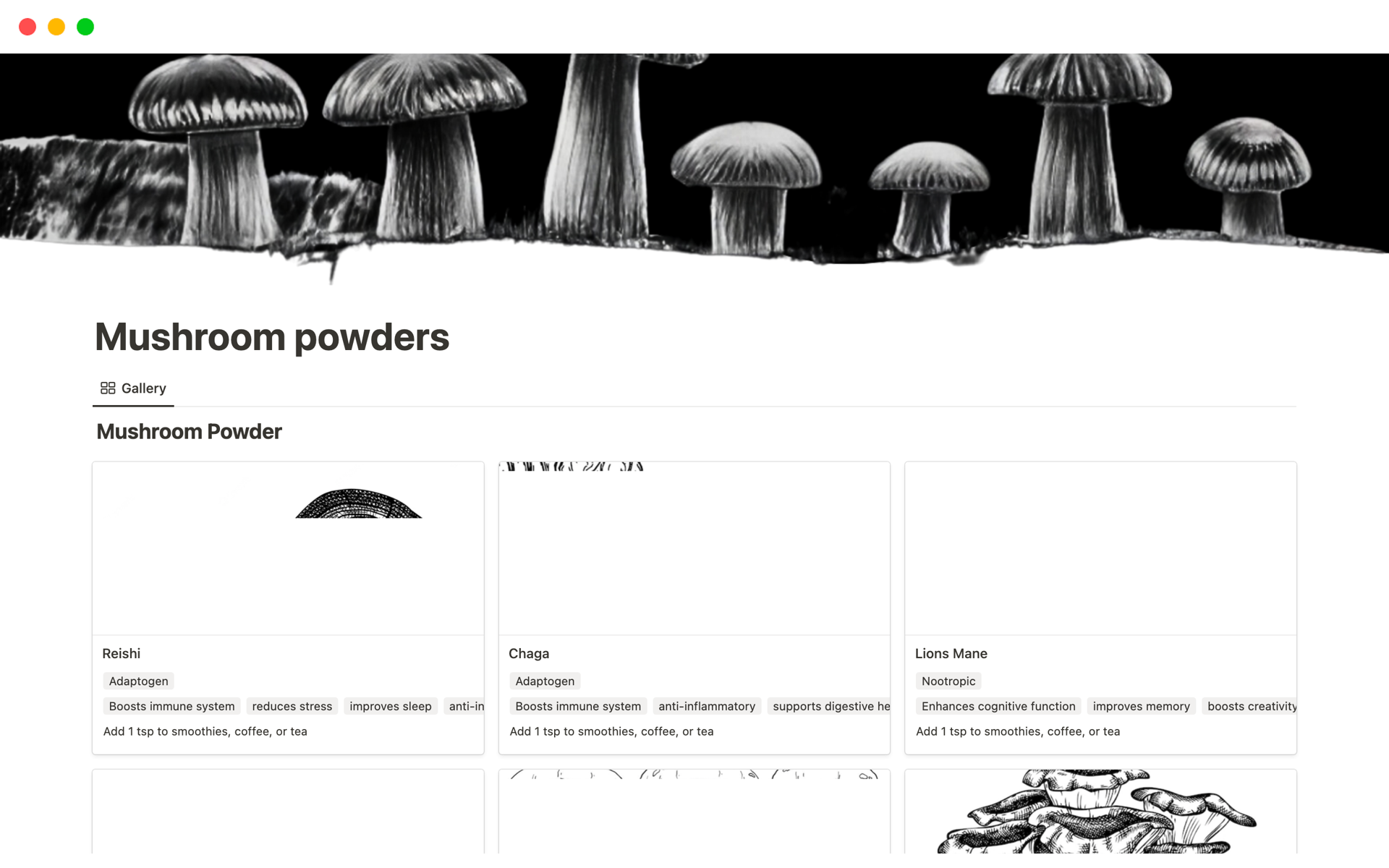 A template preview for Mushroom Library