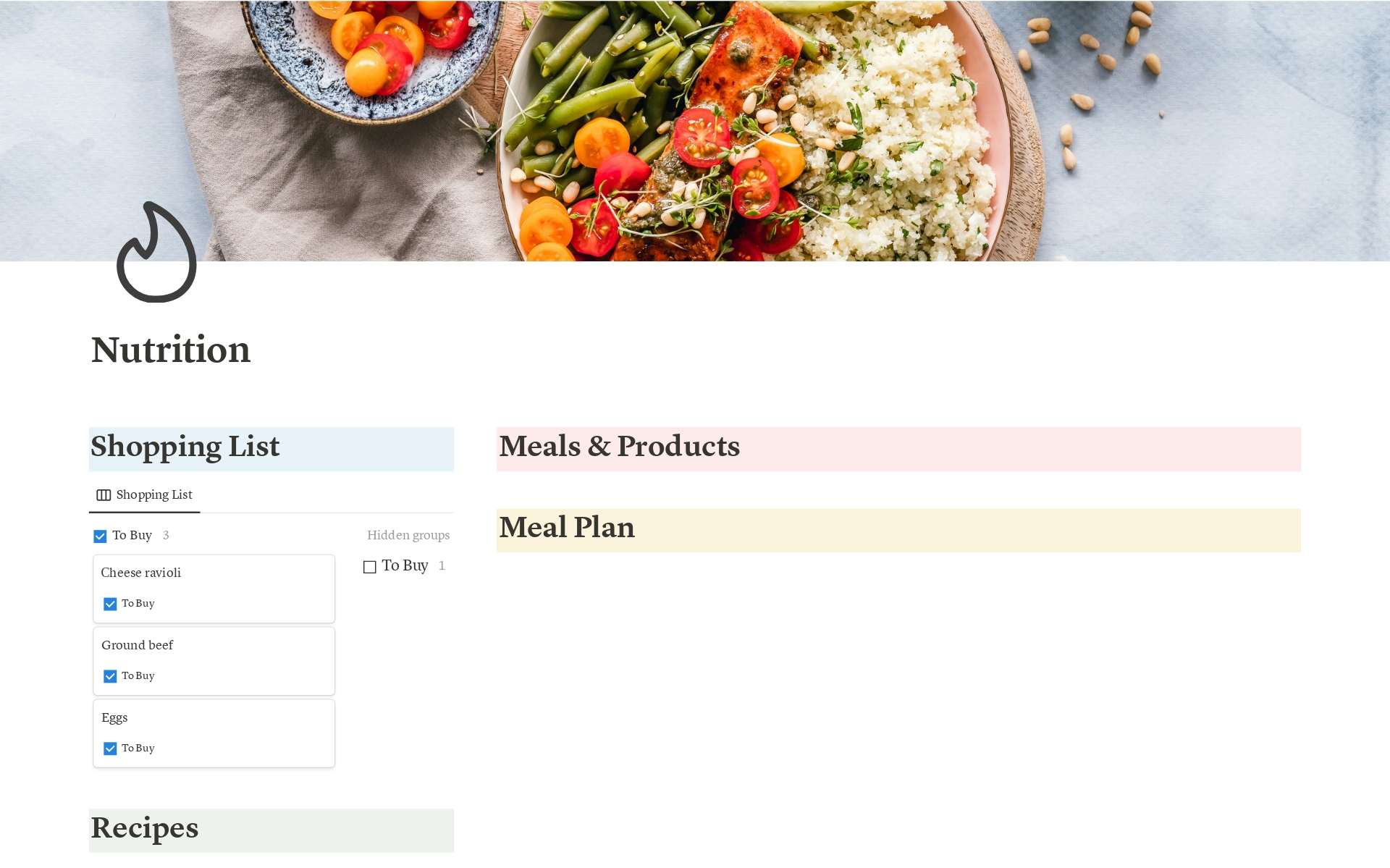 Template includes:

- Shopping list 

- Reciepes gallery

- Meal plan

- Grocery list