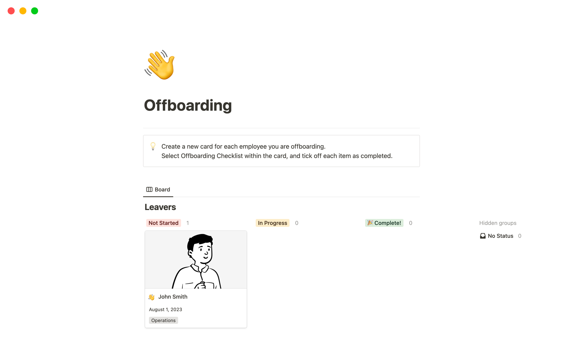A template preview for Offboarding Template