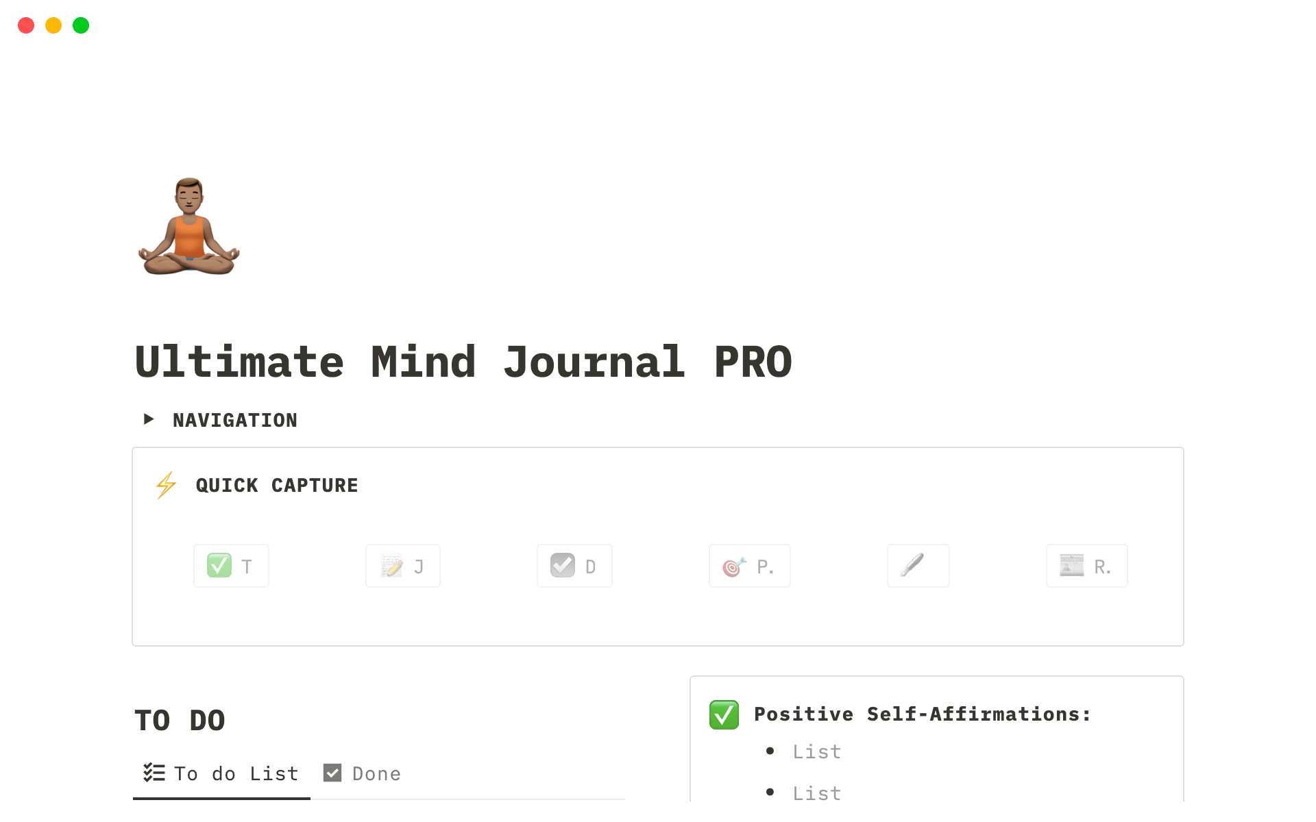 Uma prévia do modelo para Ultimate Mind Journal - PRO