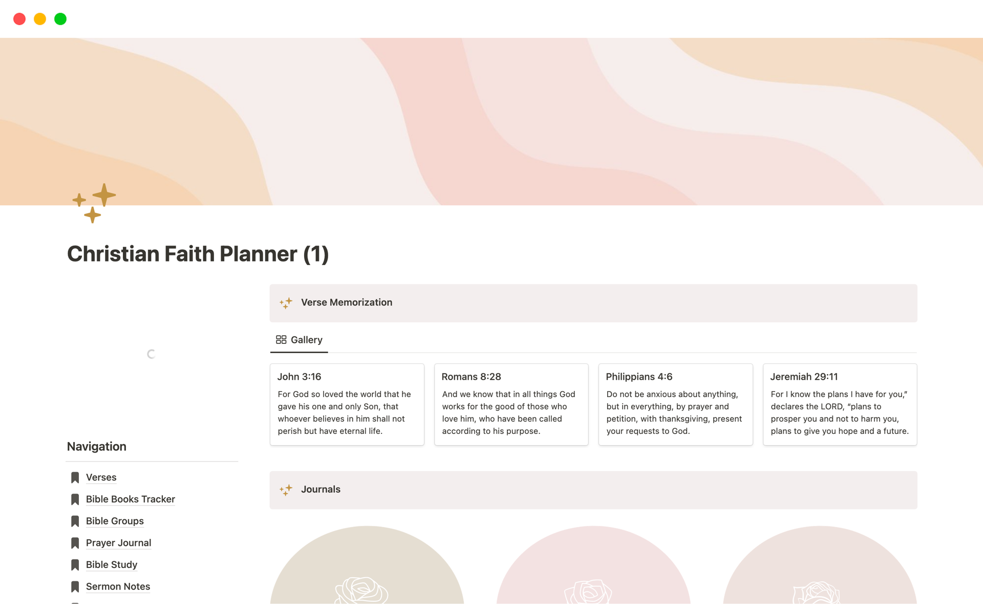 A template preview for Christian Faith Planner 