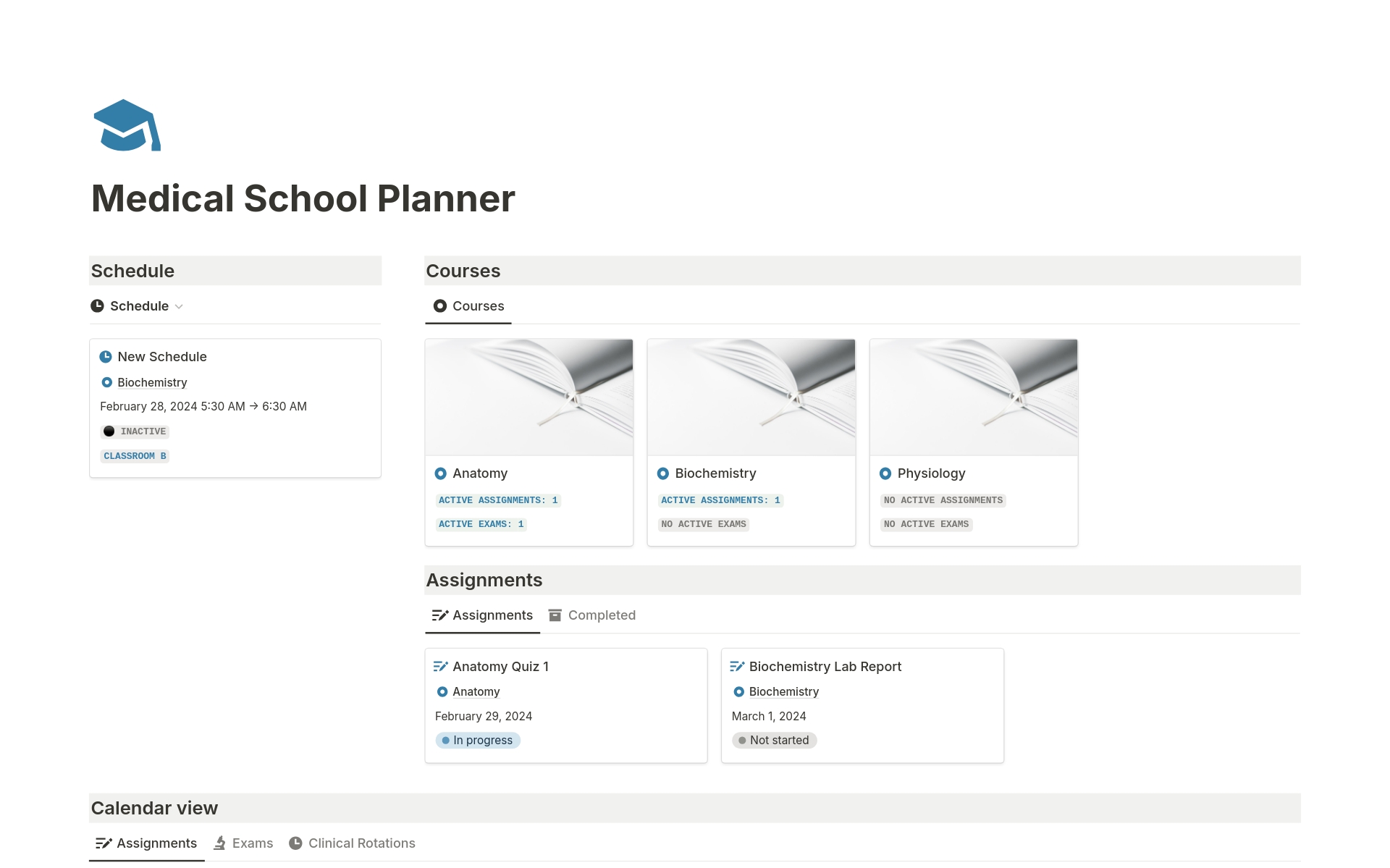 A template preview for Medical School Planner