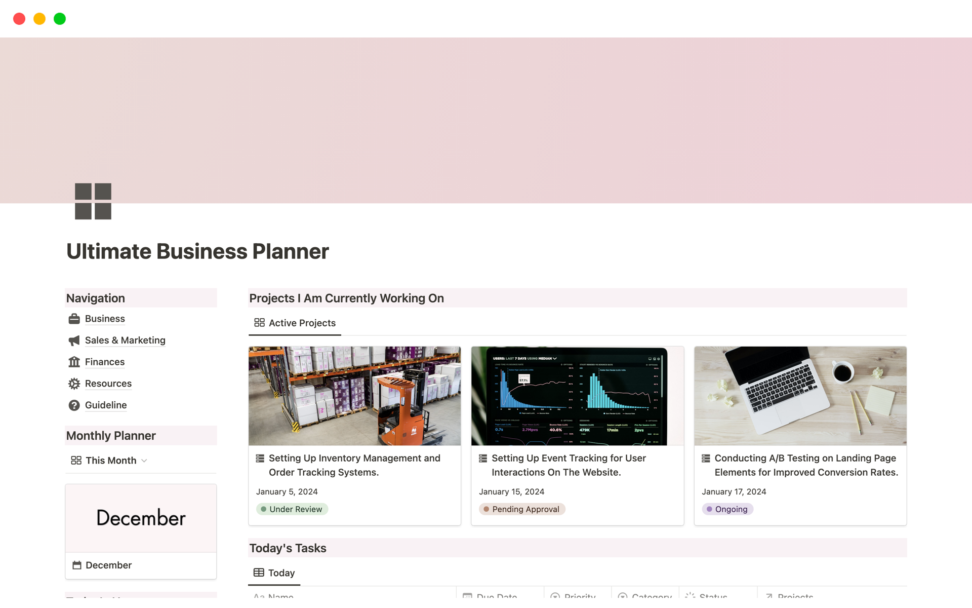 Vista previa de una plantilla para Ultimate Business Planner