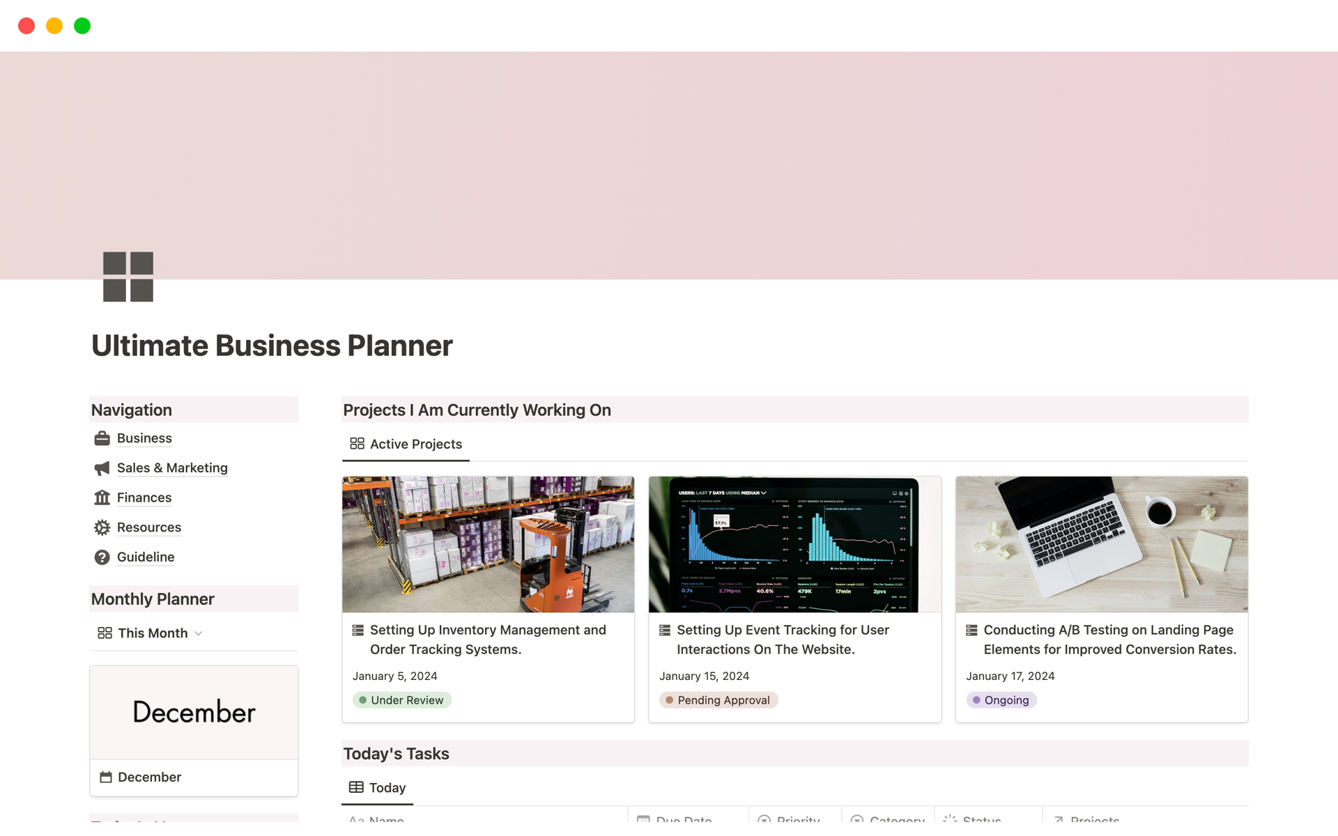 Aperçu du modèle de Ultimate Business Planner