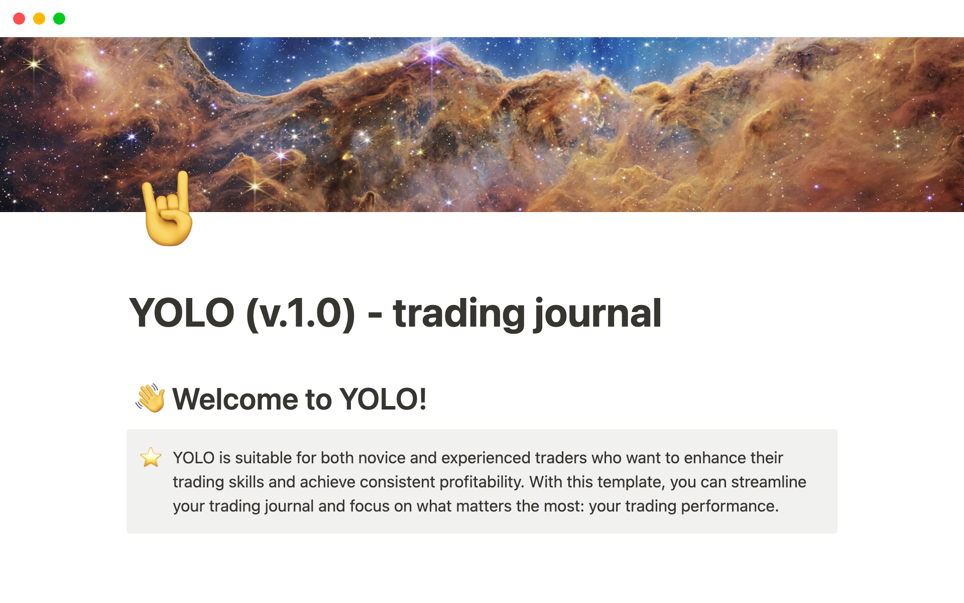 Uma prévia do modelo para YOLO Trading Journal