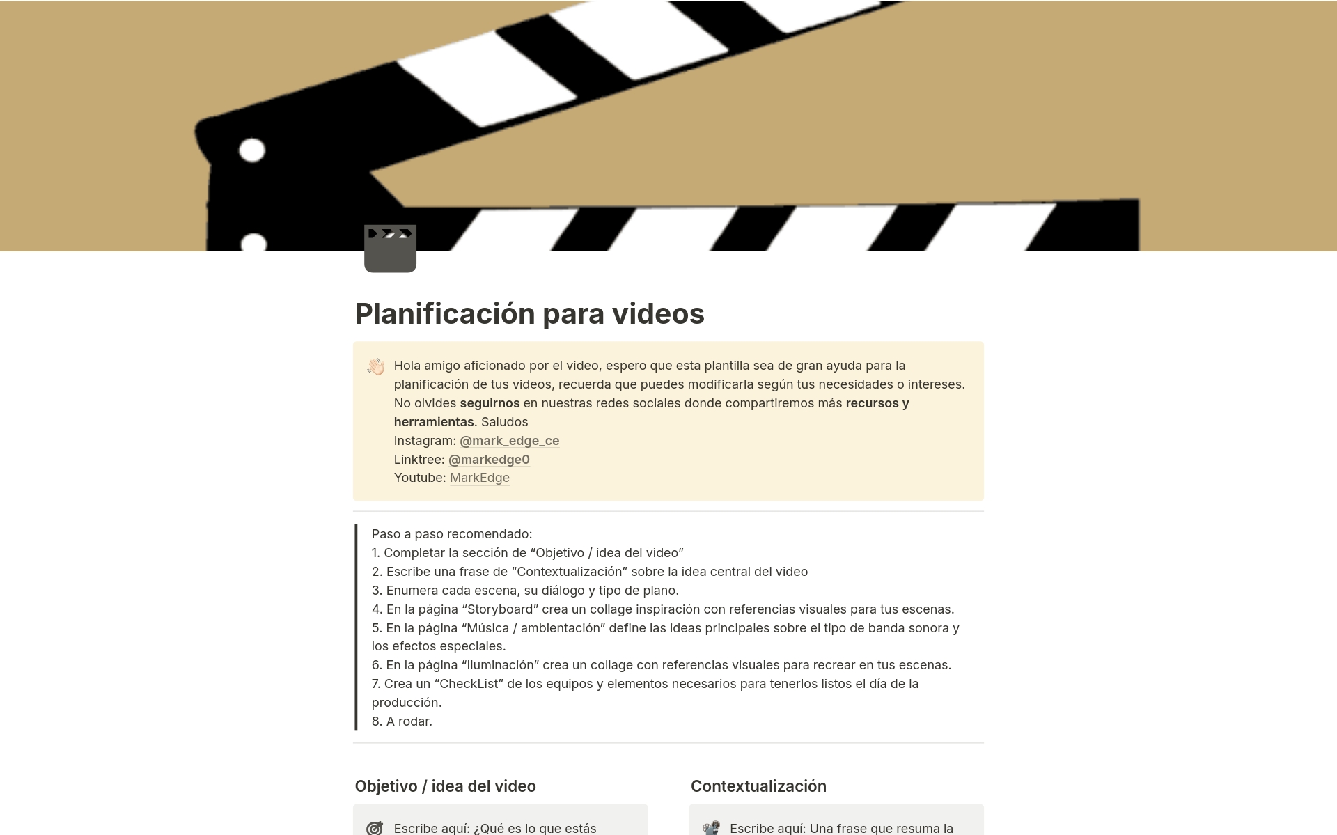 A template preview for Planificación para videos
