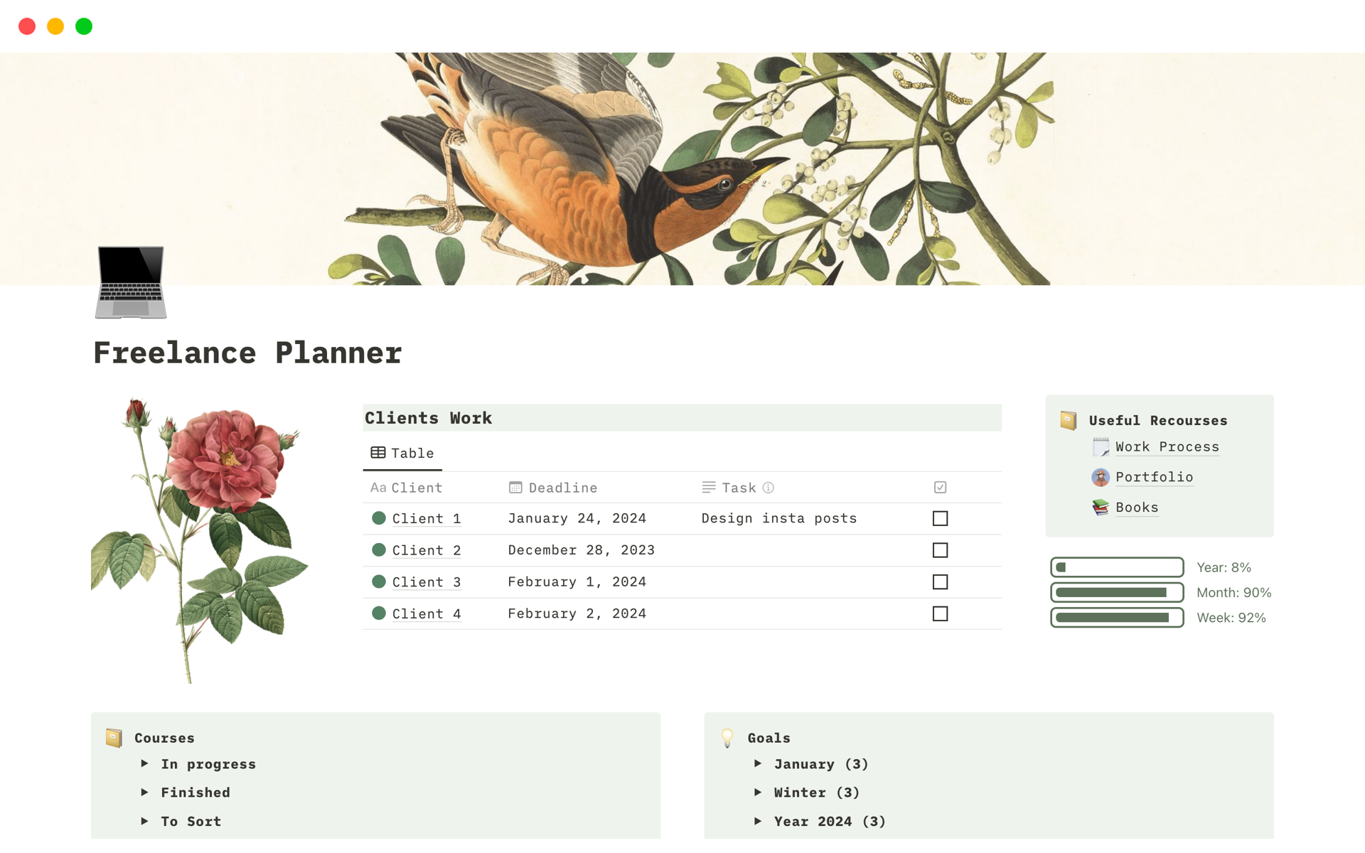 A template preview for Freelance Planner
