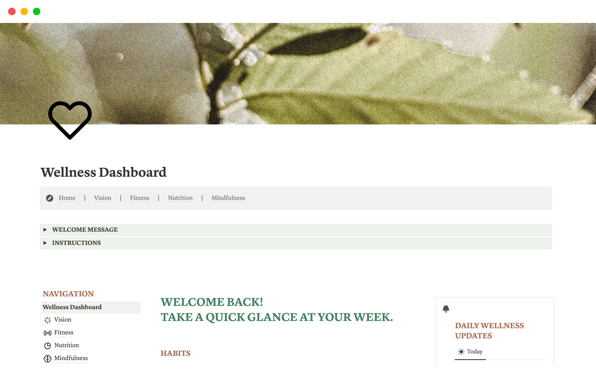 Take charge of your health and optimize your life with this aesthetic and insightful Wellness Dashboard template.