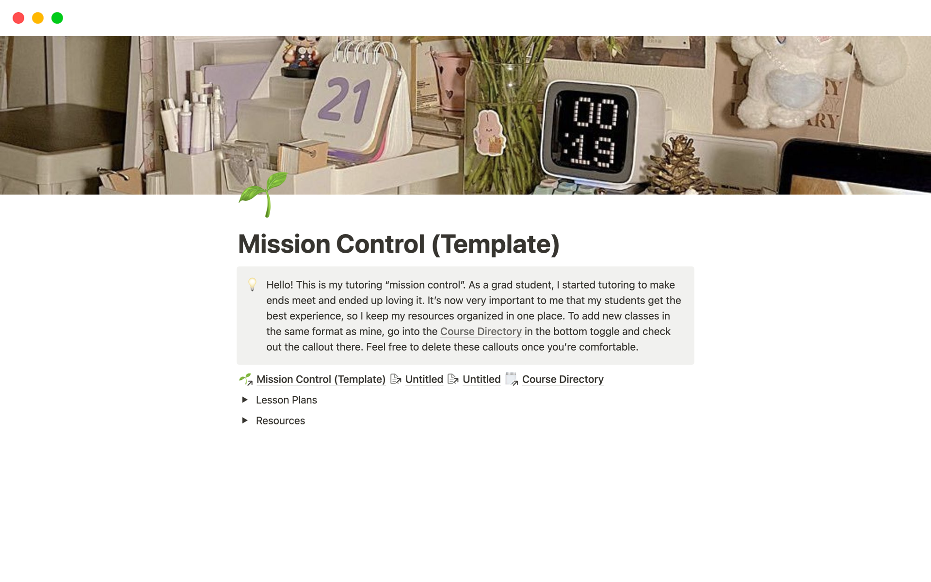 A template preview for Tutoring Mission Control