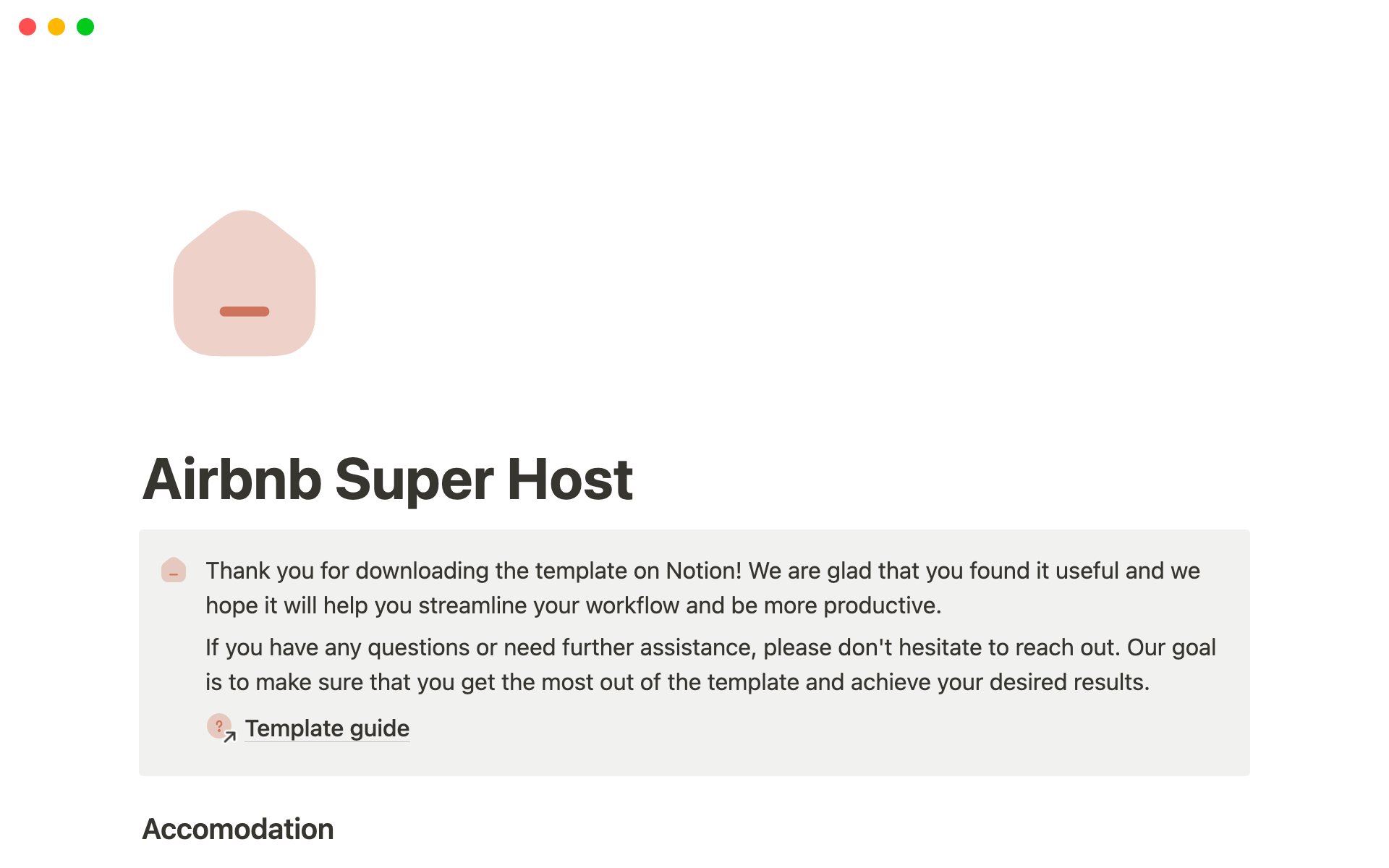 A template preview for Airbnb Super Host