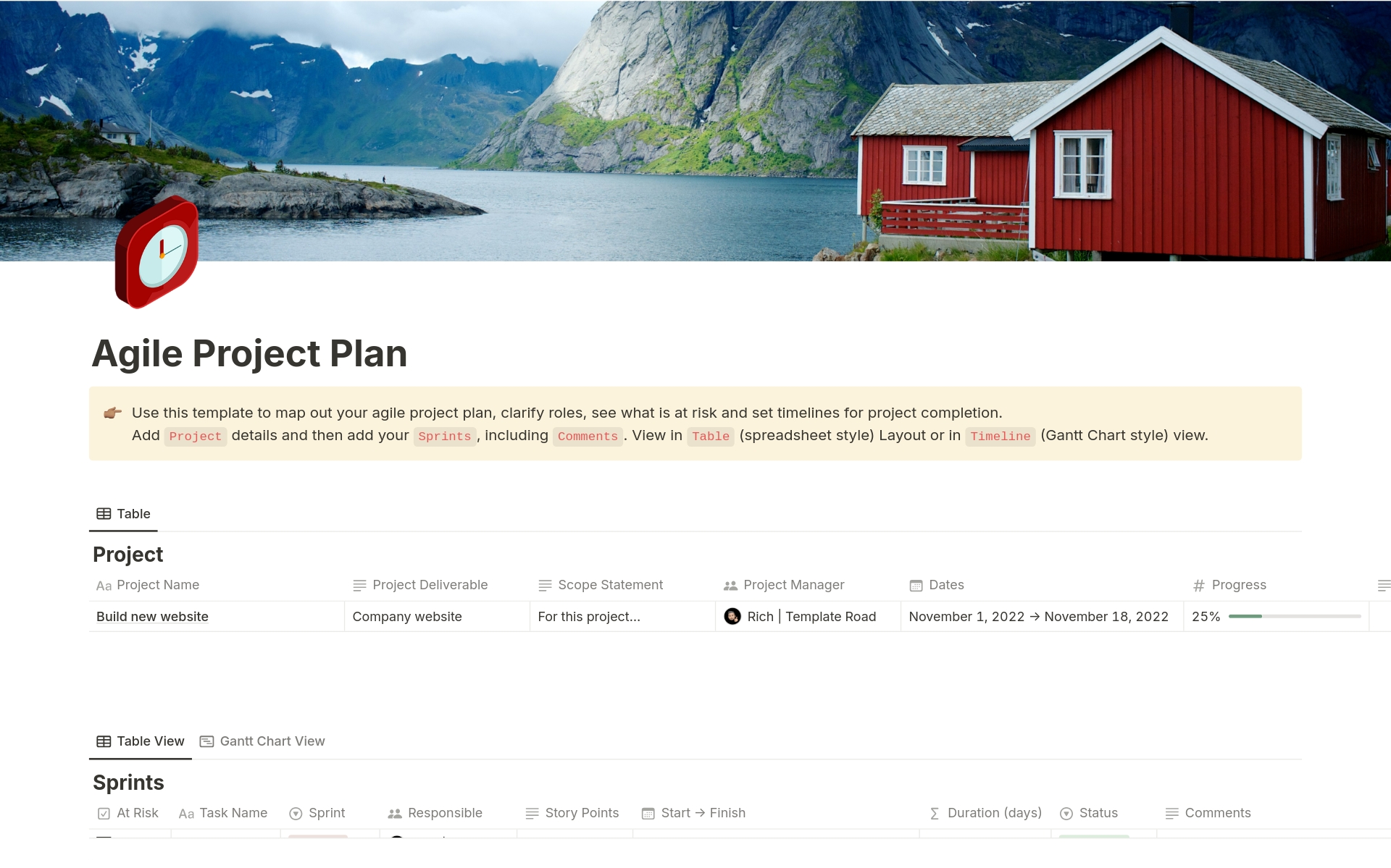 A template preview for Agile Project Plan (with Gantt Chart)