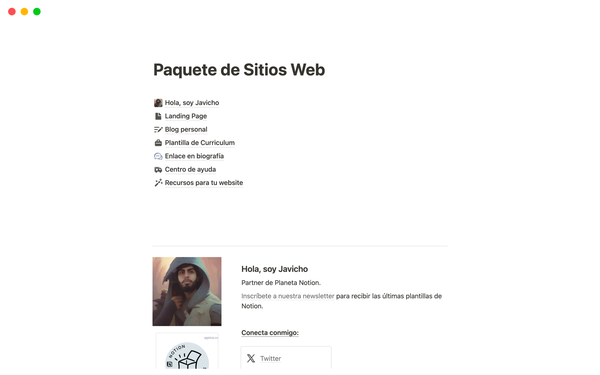Vista previa de una plantilla para Paquete de Sitios Web