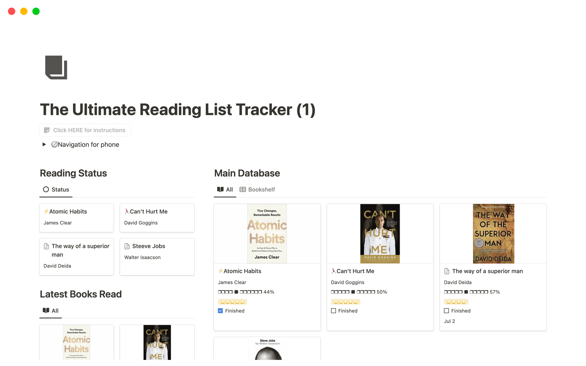A template preview for The Ultimate Reading List Tracker