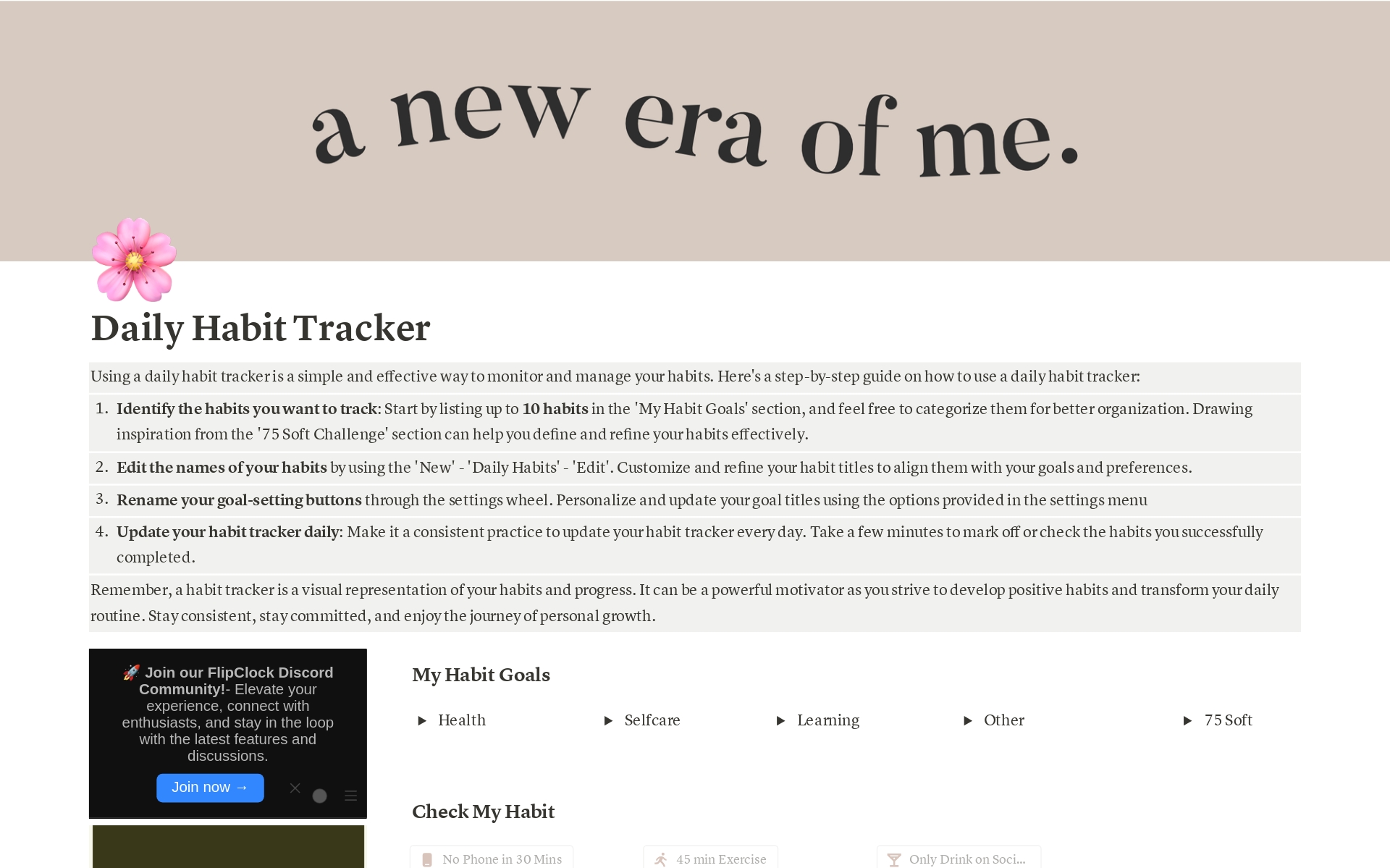 Vista previa de una plantilla para Daily Habit Tracker