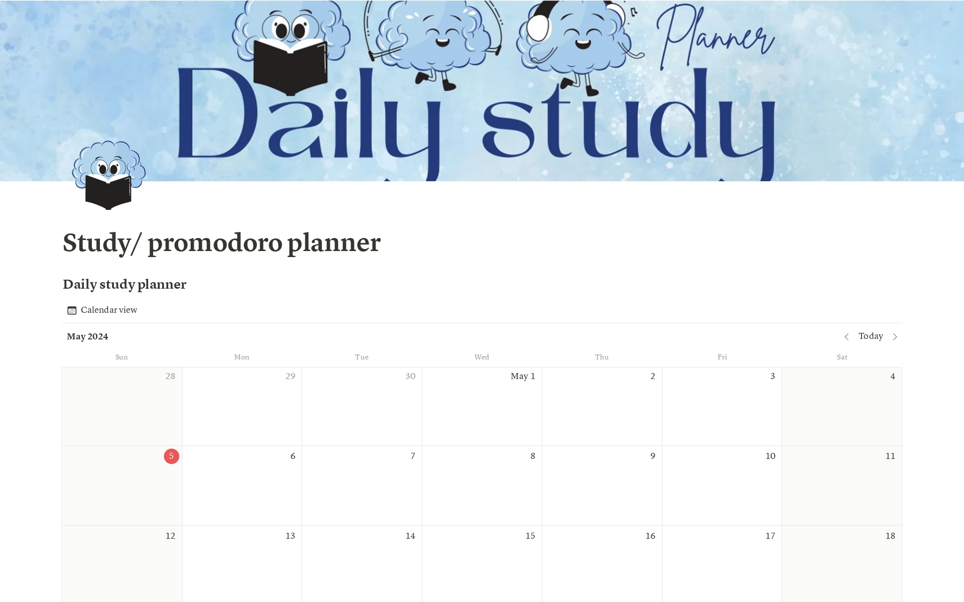 A template preview for Study/promodoro planner