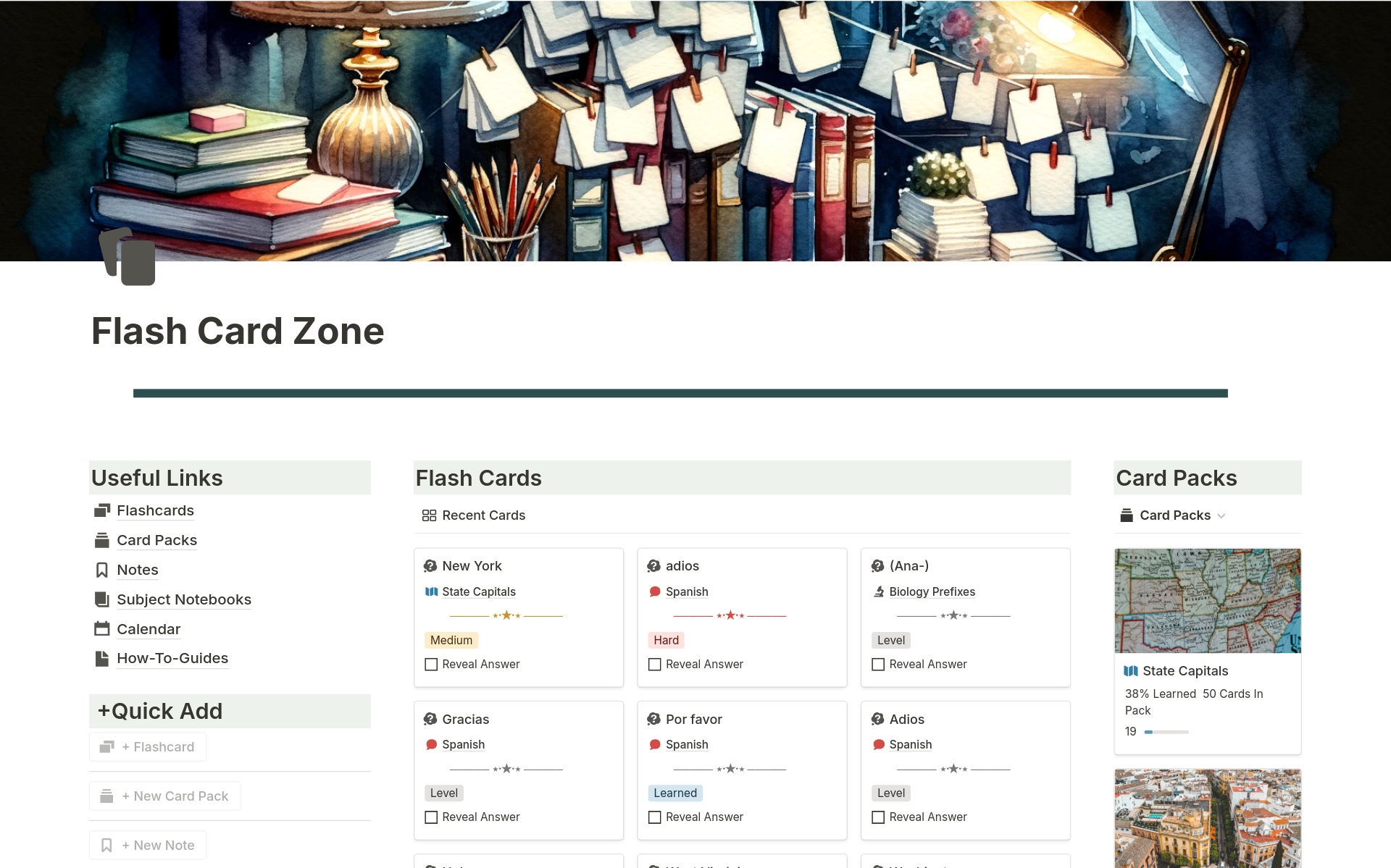 Flash Card Zone Notion Template