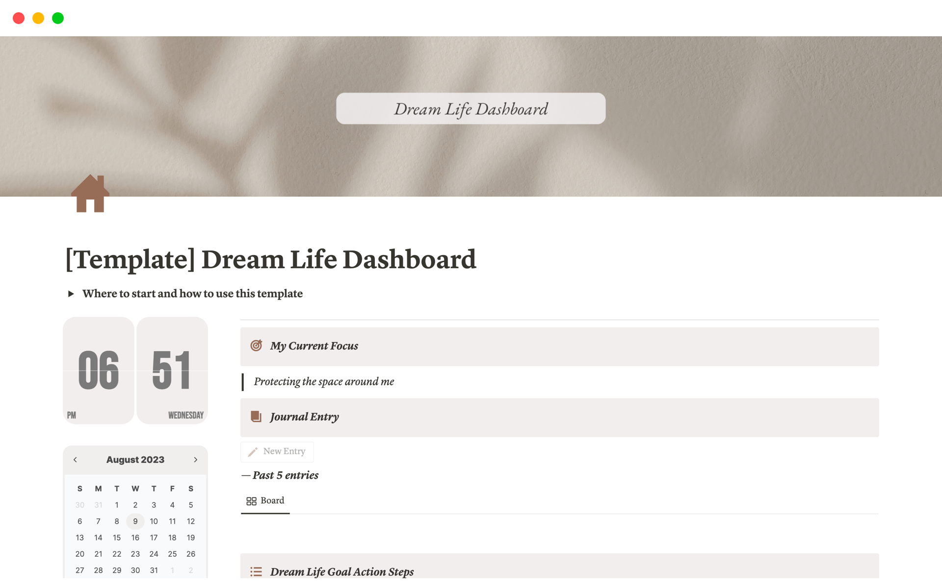 A template preview for Dream Life Planner & Journal