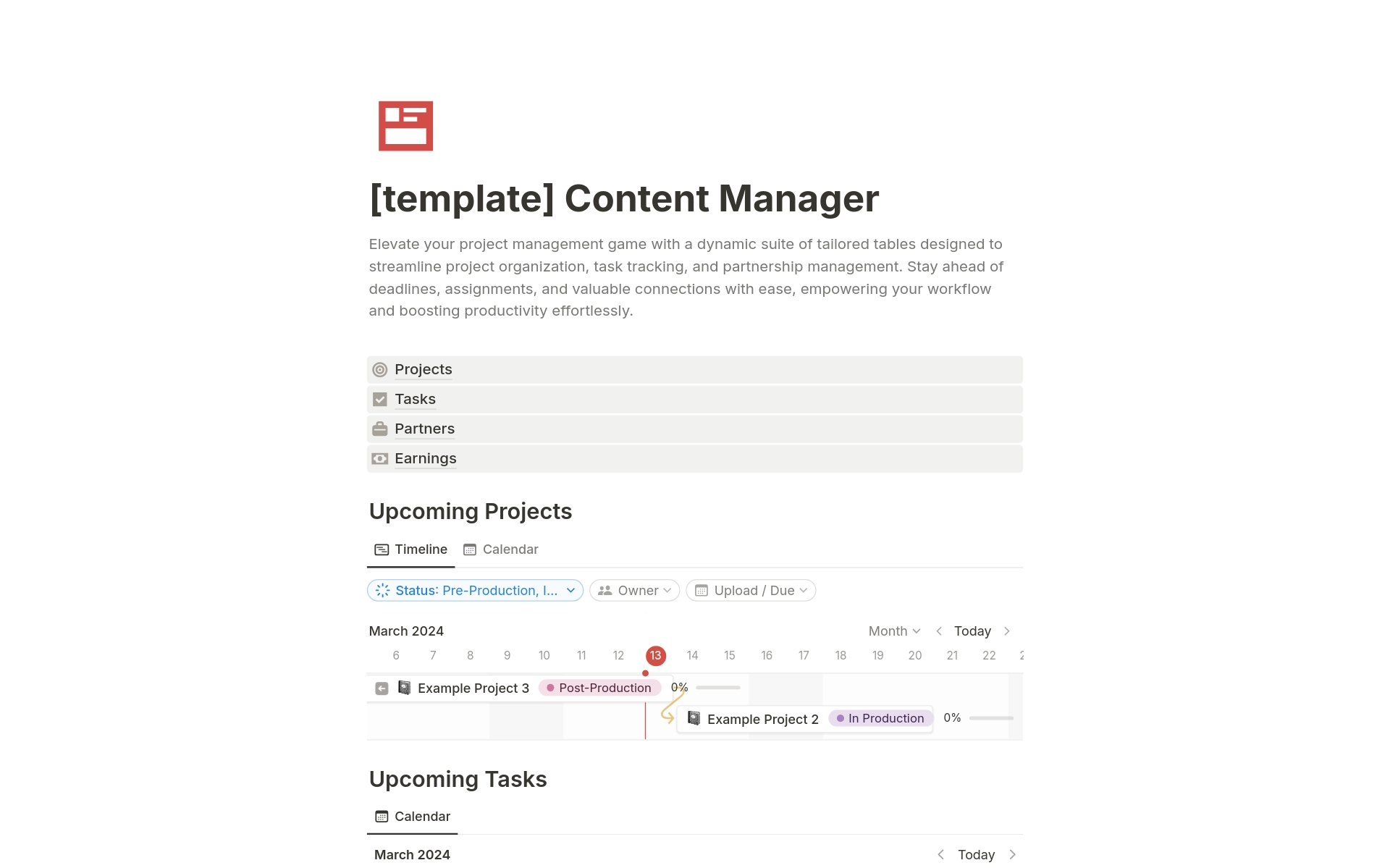 A template preview for Content Manager