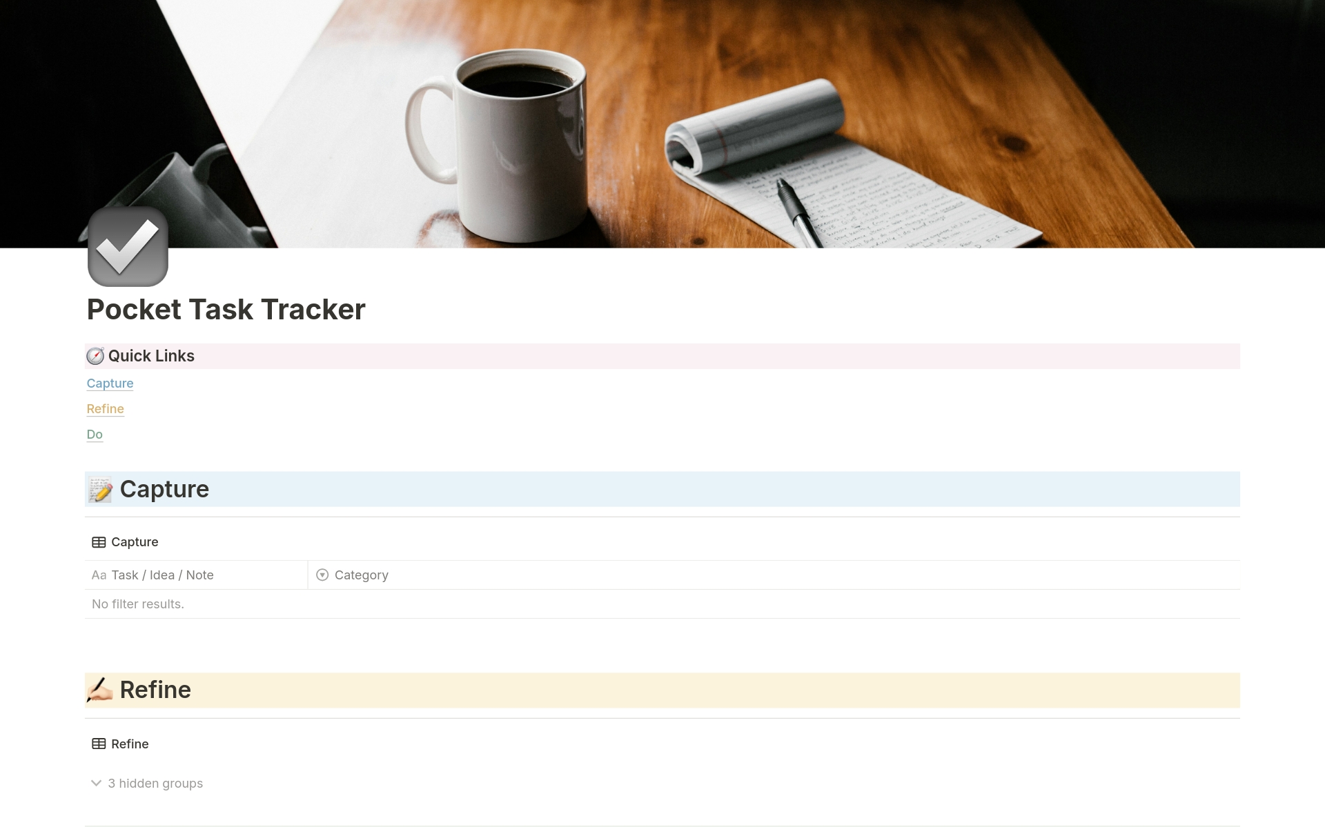 Vista previa de una plantilla para Pocket Task Tracker