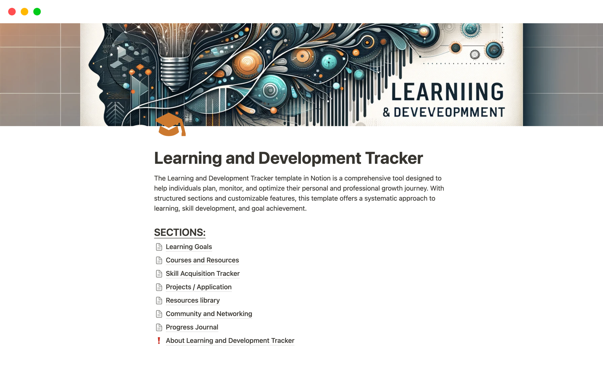 A template preview for Learning and Development Tracker