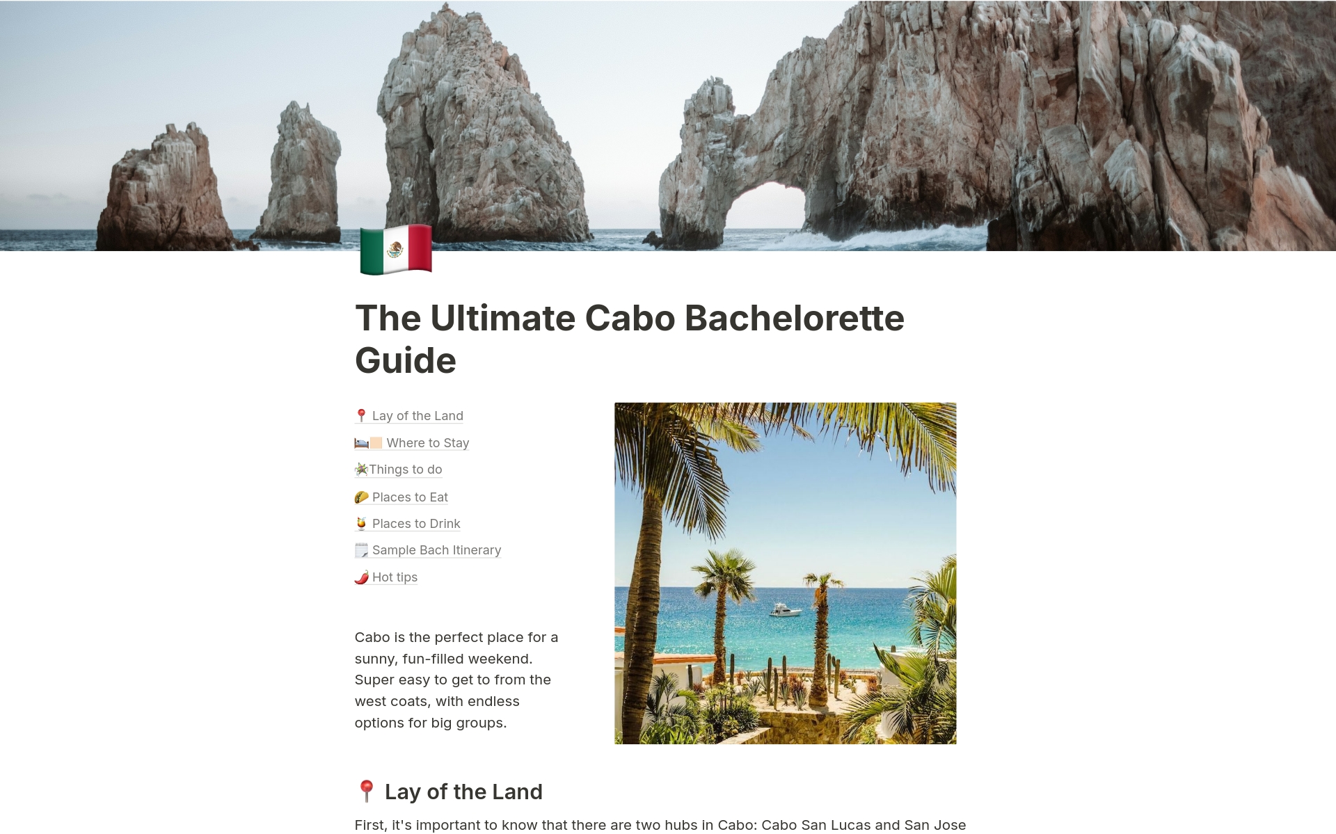 A template preview for The Ultimate Cabo Bachelorette Guide