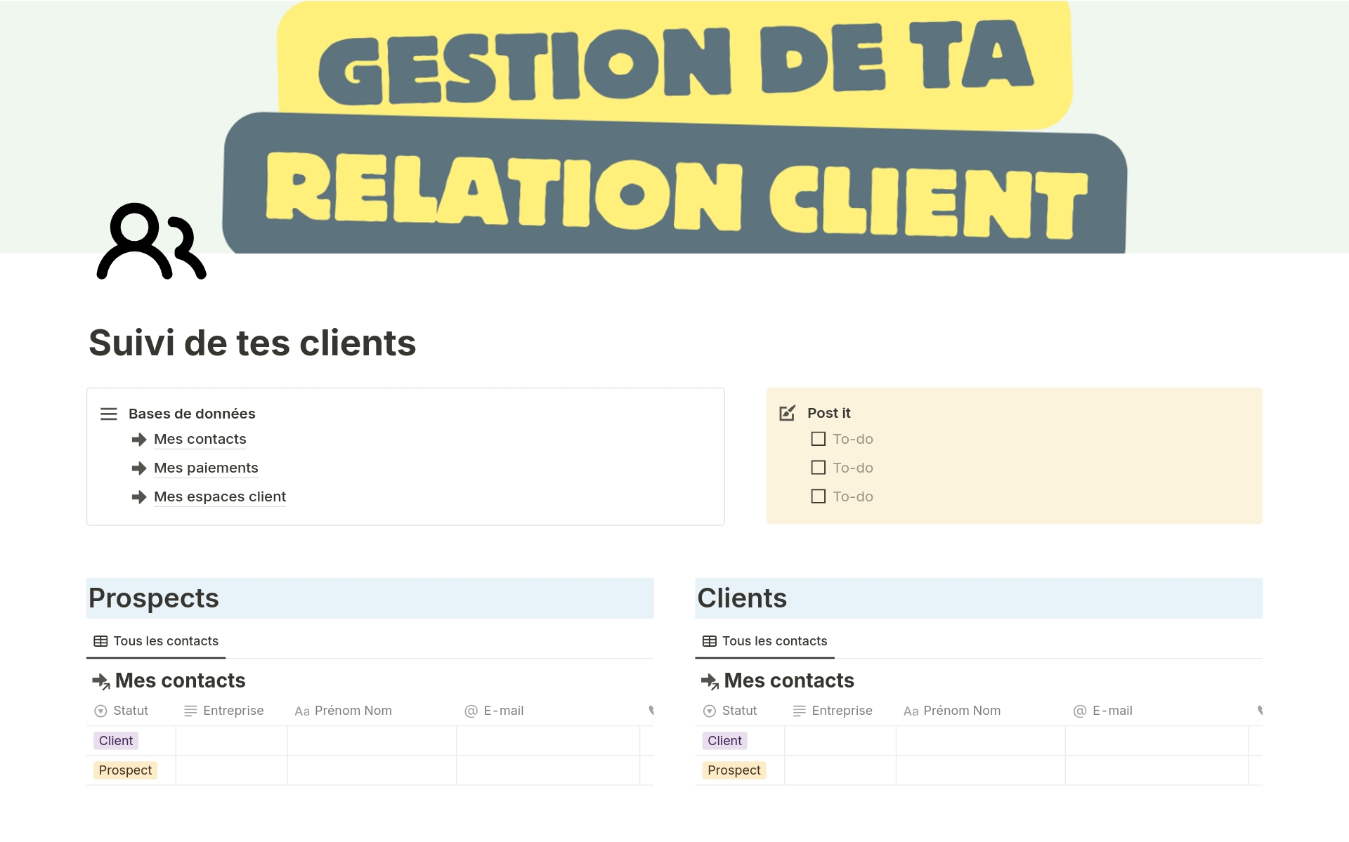 A template preview for Gestion relation client
