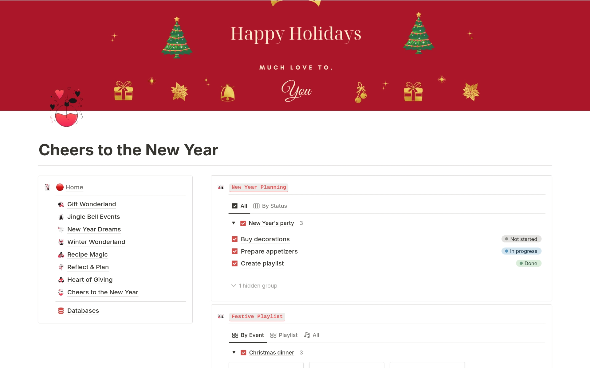 Capture the festive spirit with the 'Festive Joy Journal' Notion template – your all-in-one organizer for holiday events, resolutions, recipes, and charitable giving.
