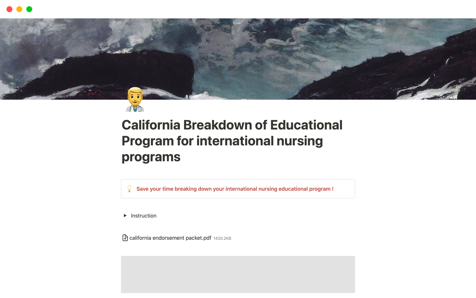 A template preview for California Nurse Education Breakdown Helper