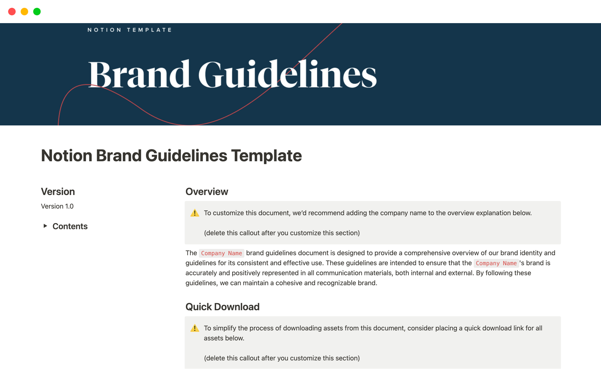 Eine Vorlagenvorschau für Brand Guidelines