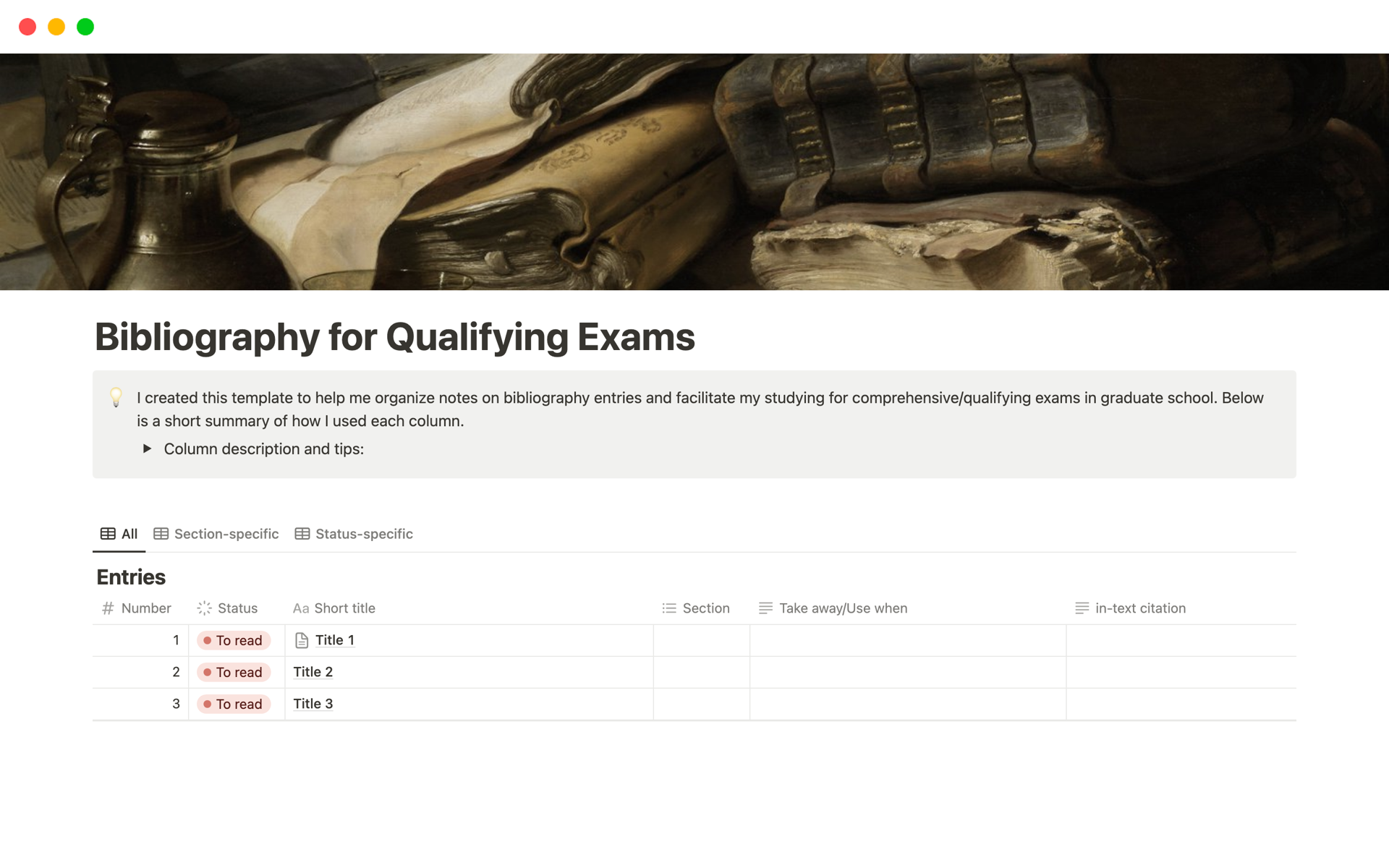 A template preview for Bibliography for Qualifying Exams