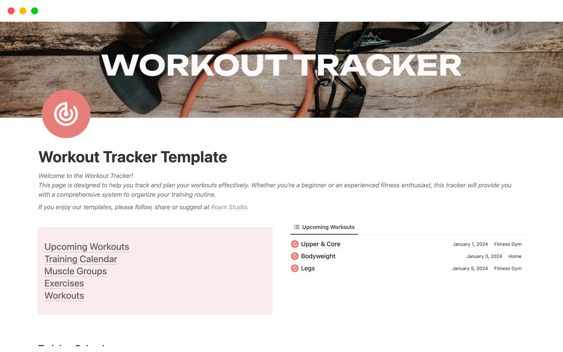 Aperçu du modèle de Workout Tracker