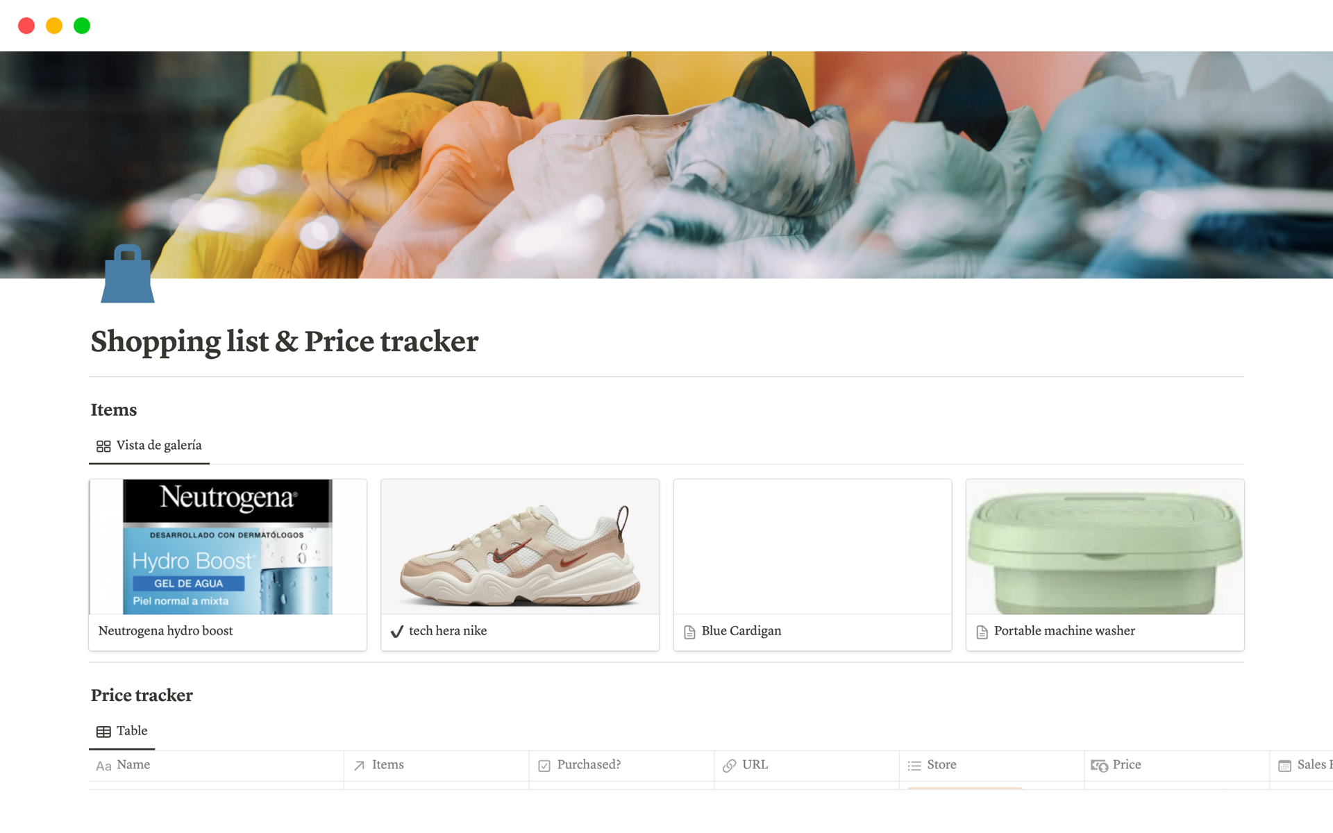 Shopping list & Price tracker Notion Template