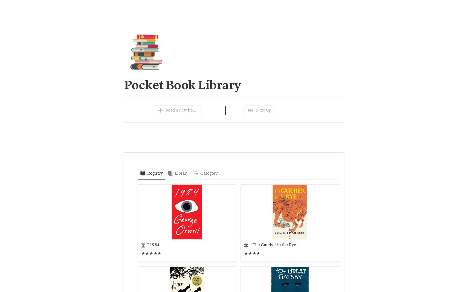 Eine Vorlagenvorschau für Pocket Book List