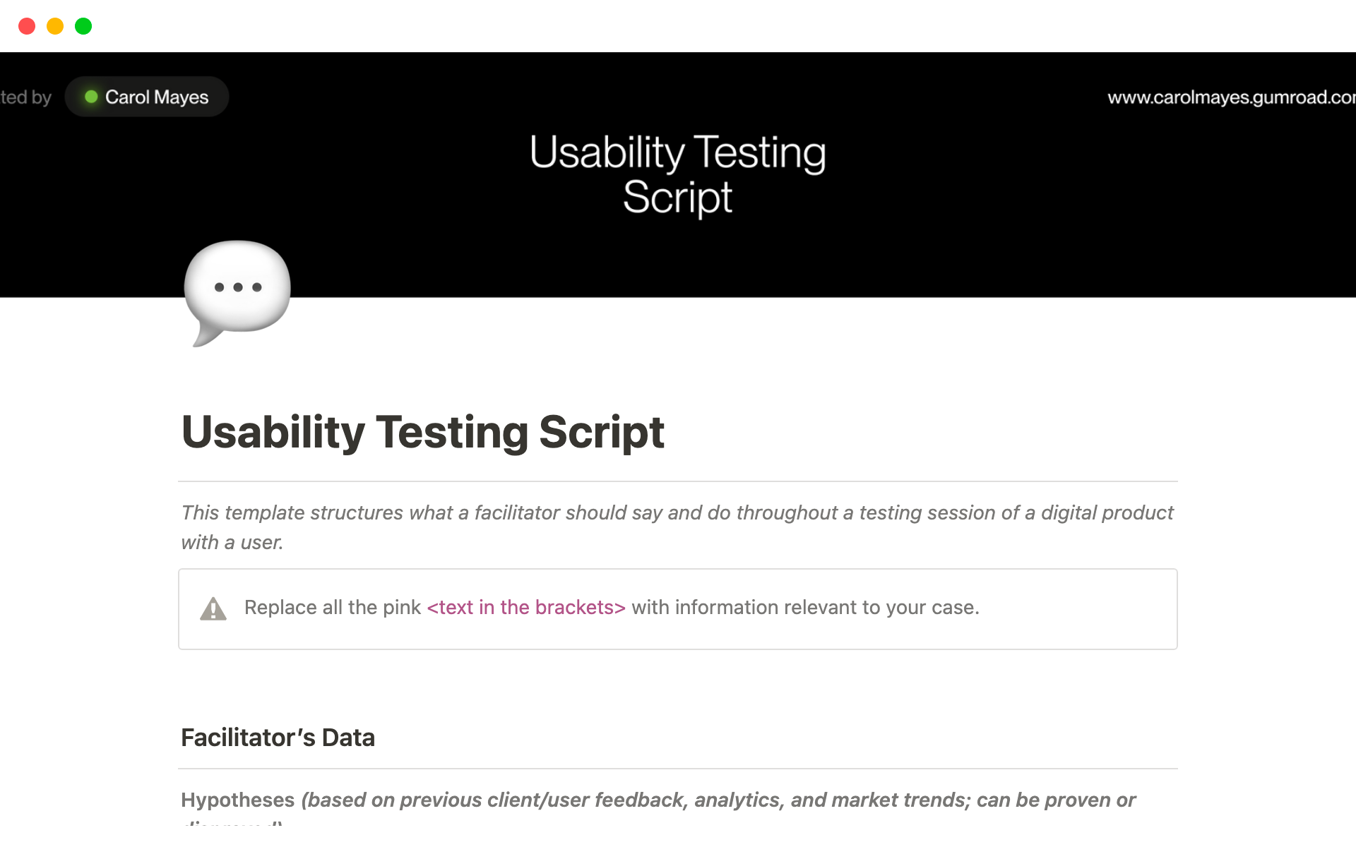 Usability Testing Script님의 템플릿 미리보기