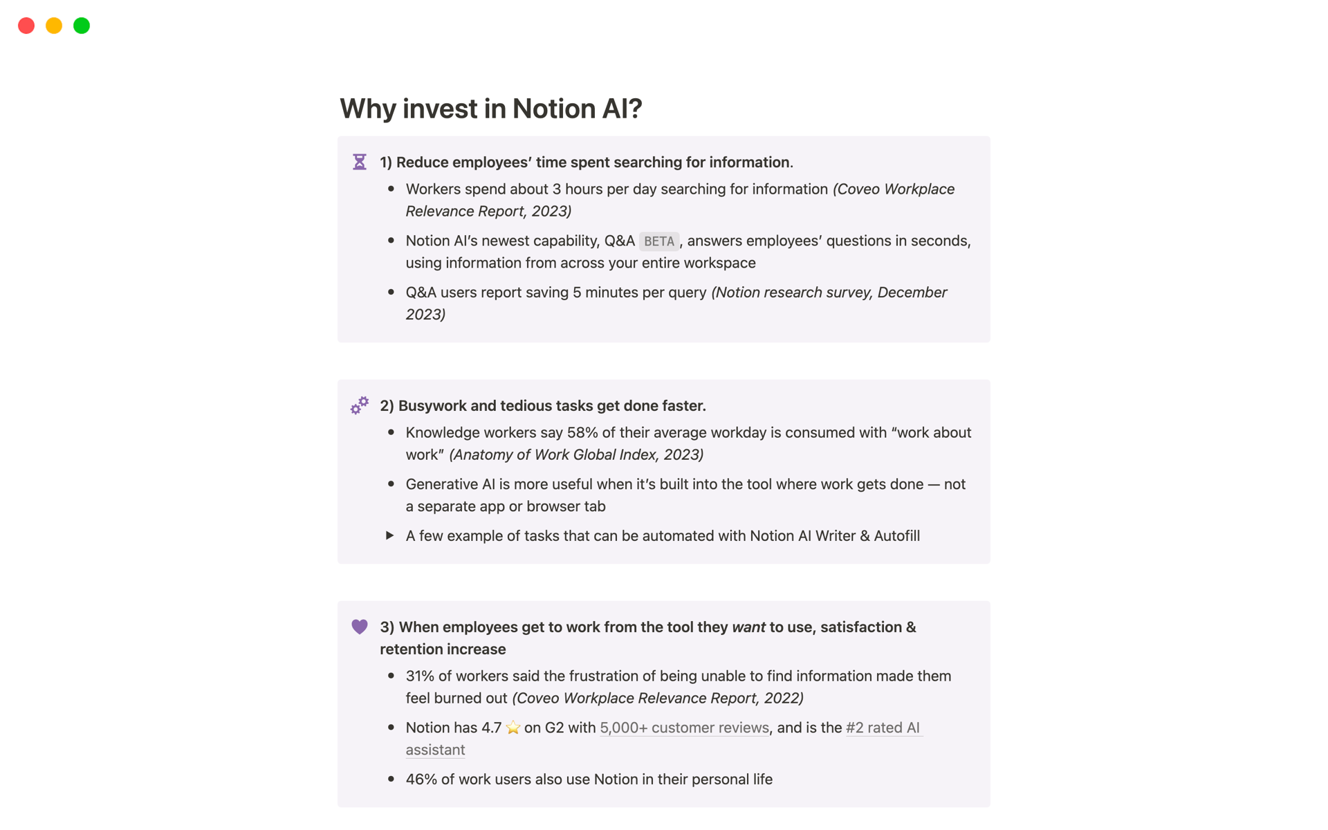 Build a business case for Notion AI with this comprehensive, ROI-focused template.