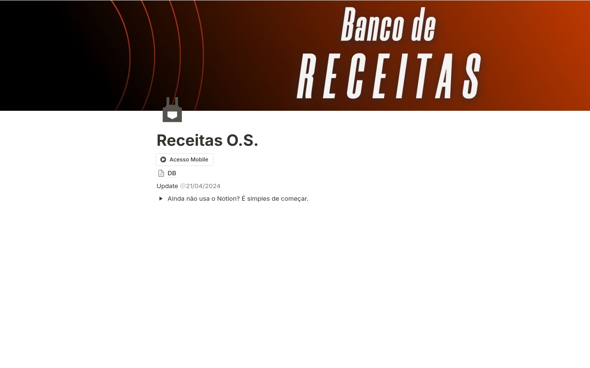 A template preview for Banco de Receitas