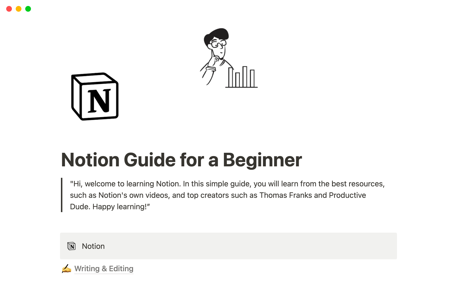 A template preview for Notion Guide for a Beginner