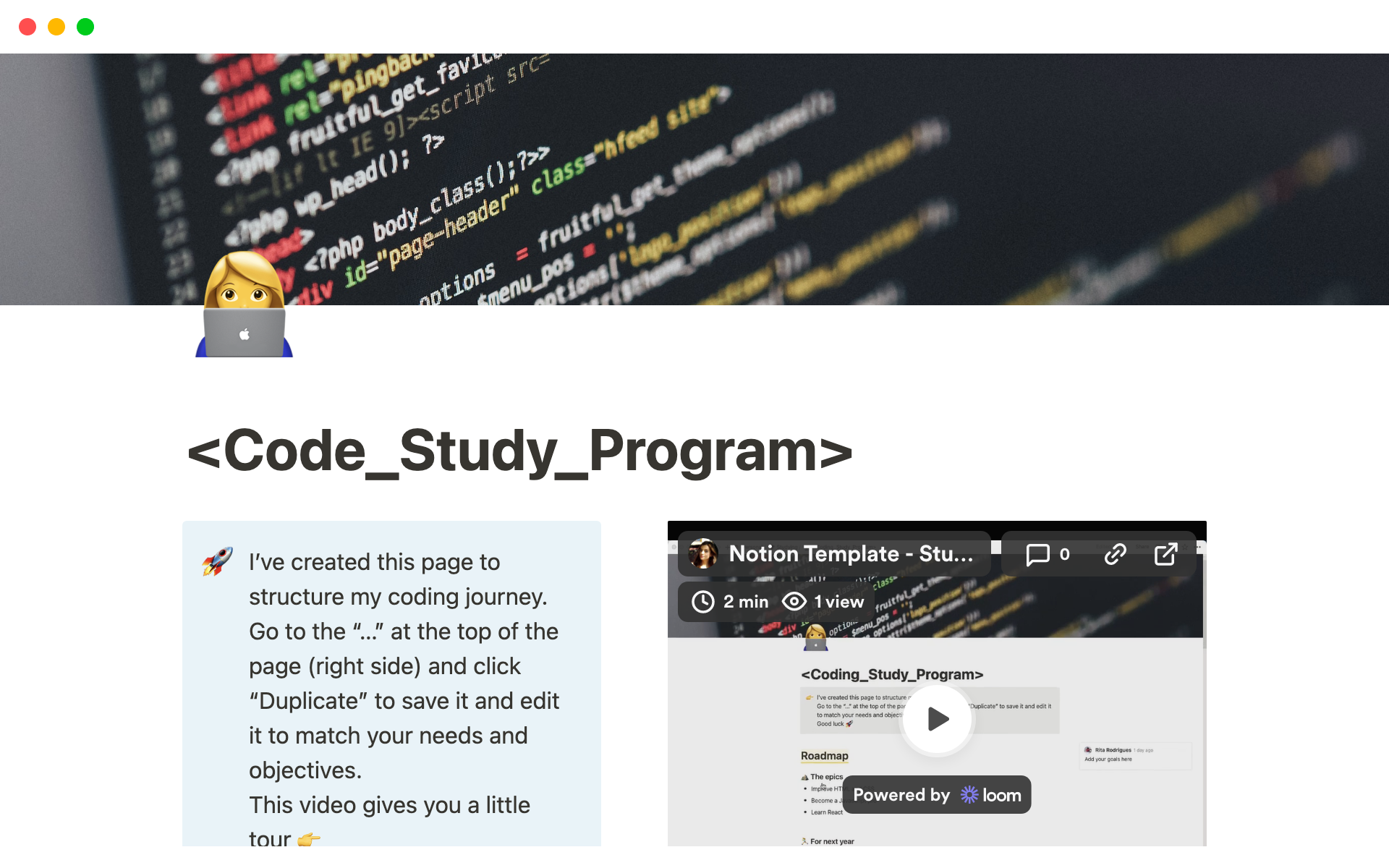 Studying Code Starter Kit Template by Rita Rodrigues | Notion Marketplace