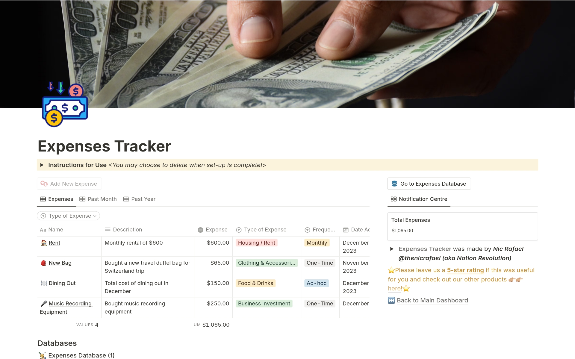 Vista previa de una plantilla para Expenses Tracker: Keep Up With Your Spending