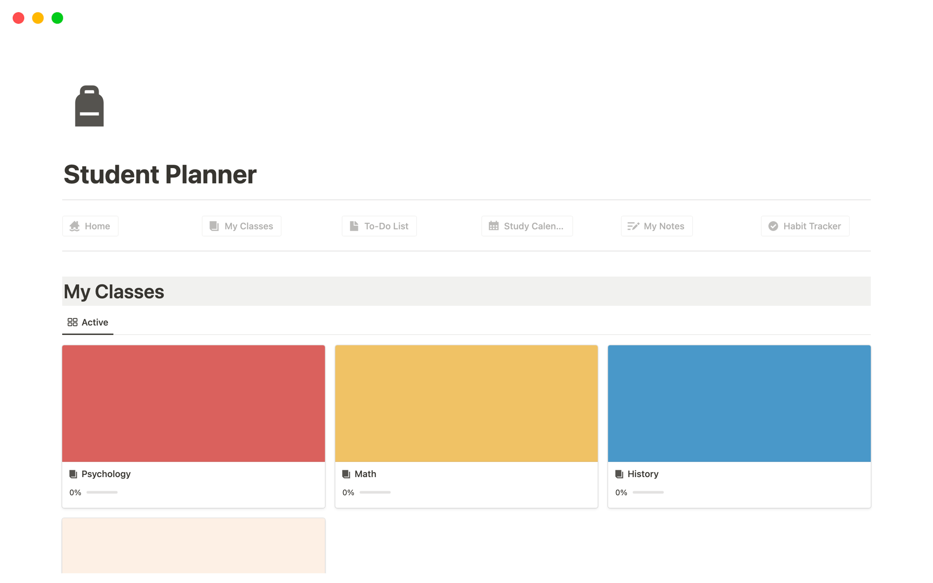 A template preview for Simple Student Planner
