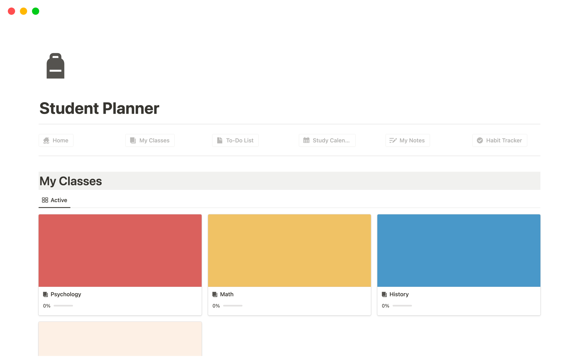 Aperçu du modèle de Simple Student Planner