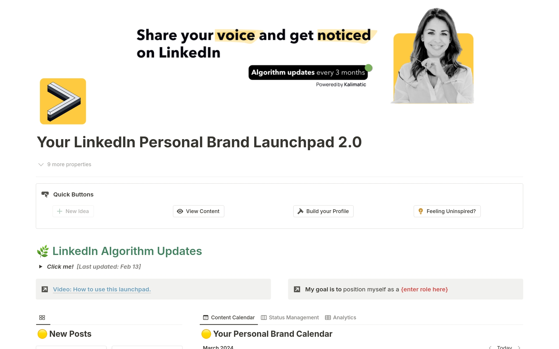 En forhåndsvisning av mal for LinkedIn Personal Brand Launchpad 2.0–Live Product
