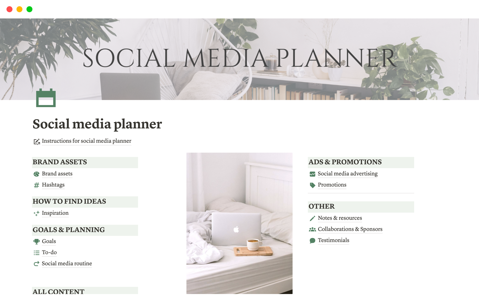 A template preview for Social media planner
