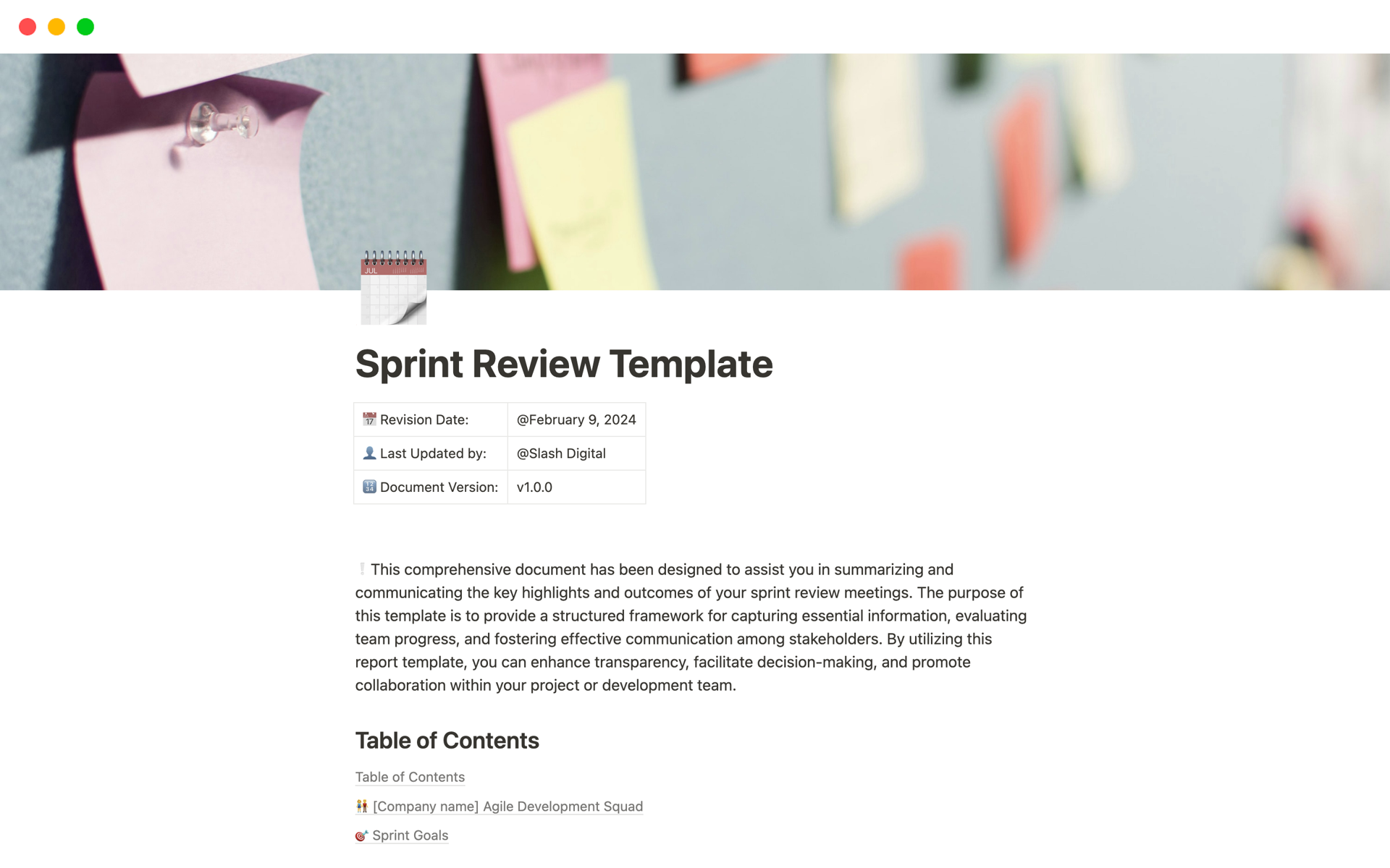 A template preview for Sprint Review